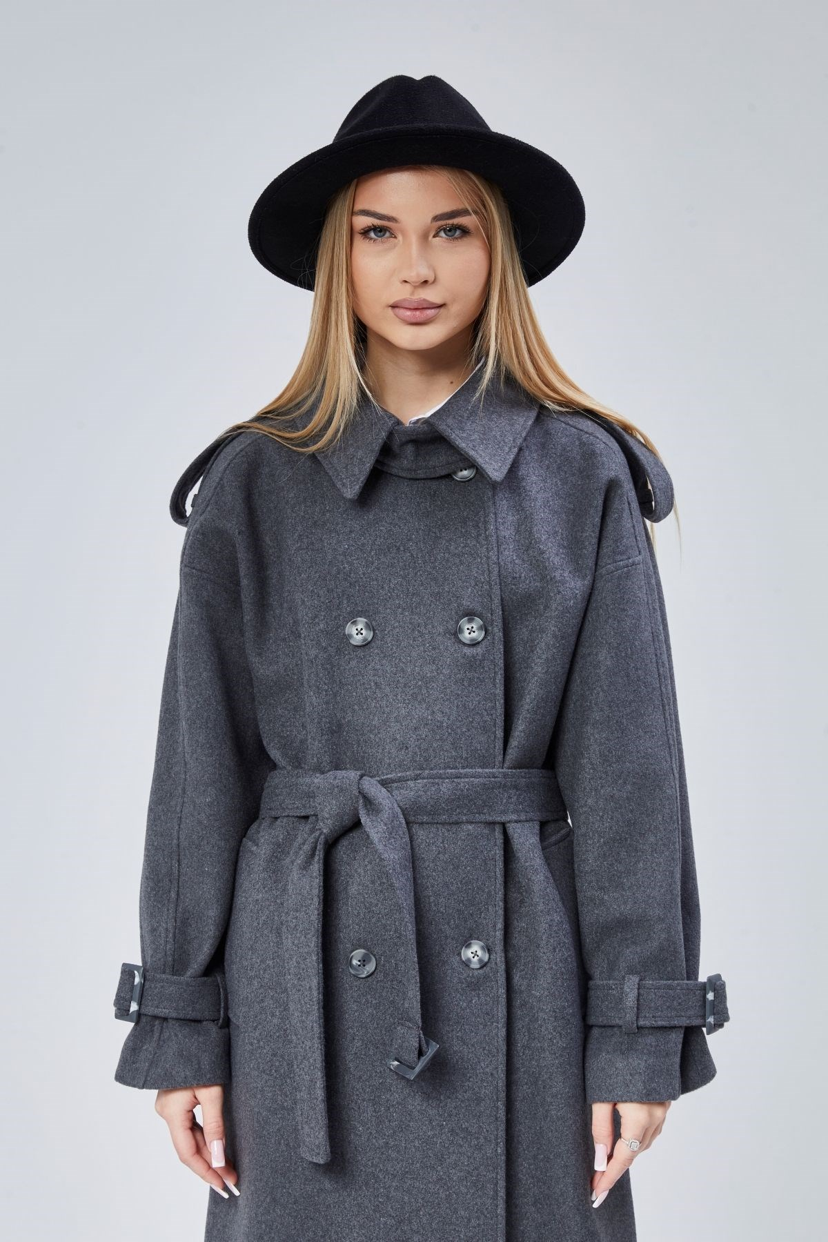 Kuşaklı Oversize Kaşe Kaban