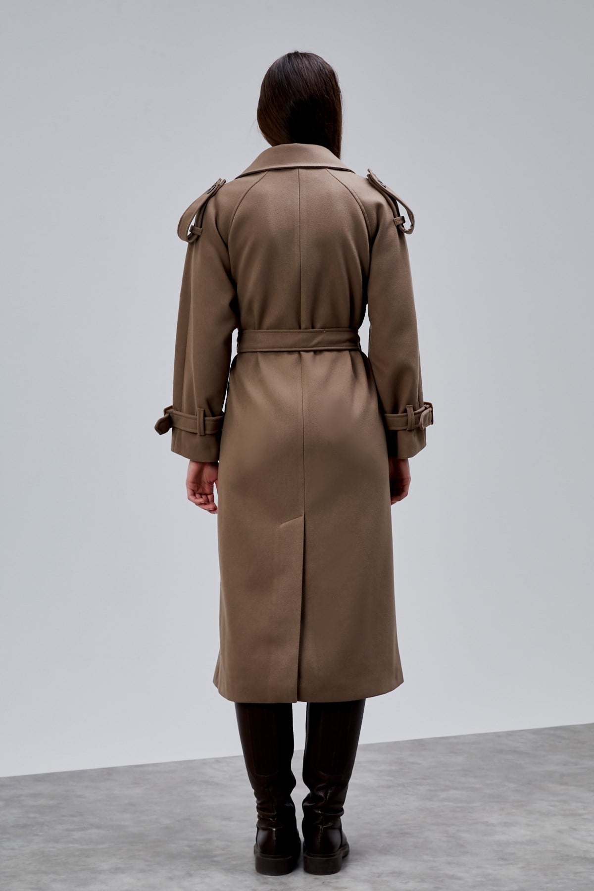 Kuşaklı Oversize Kaşe Kaban