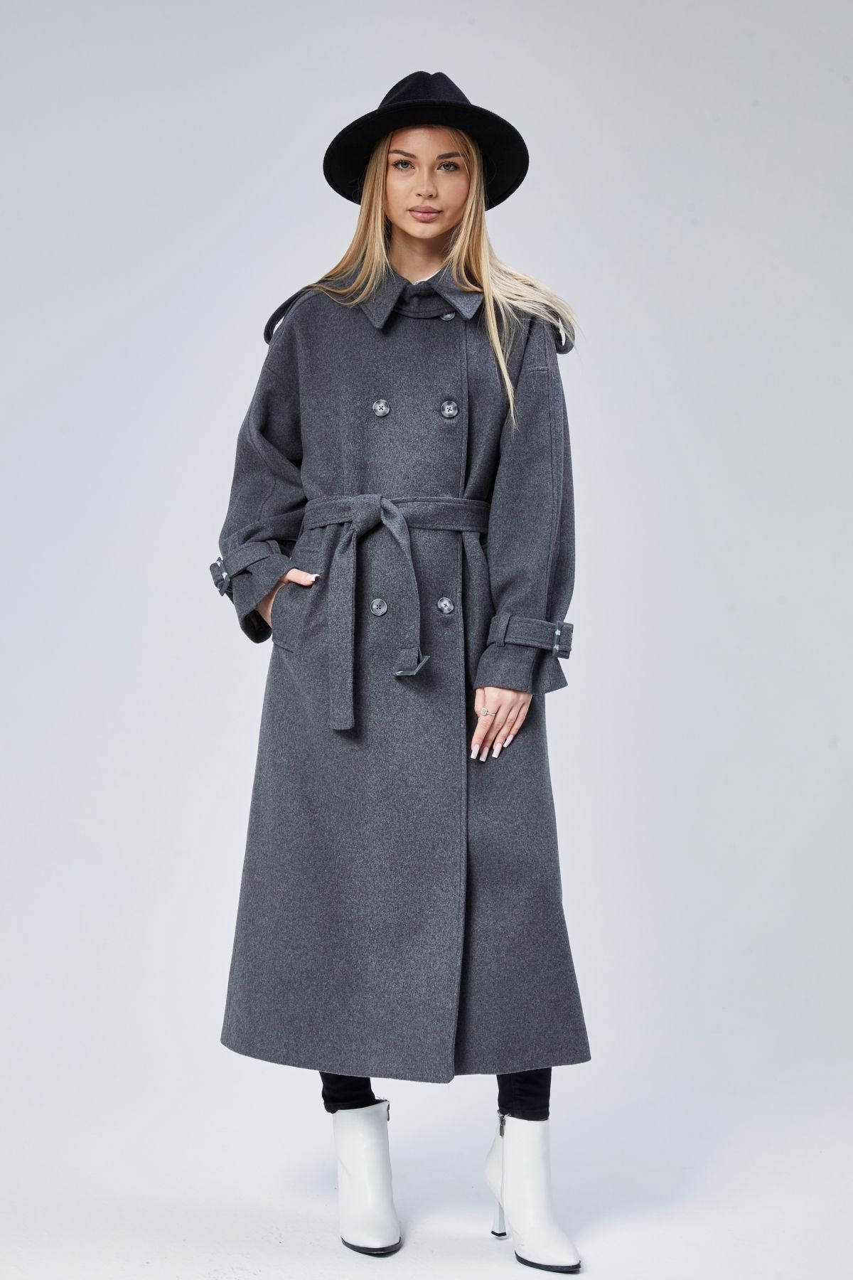 Kuşaklı Oversize Kaşe Kaban
