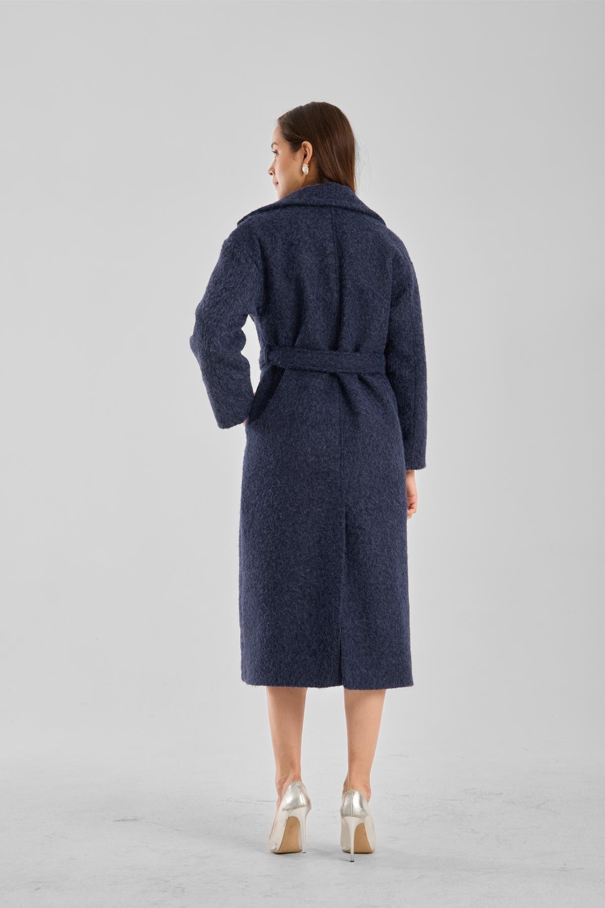 Lacivert Buklet Kaşe Oversize Kaban
