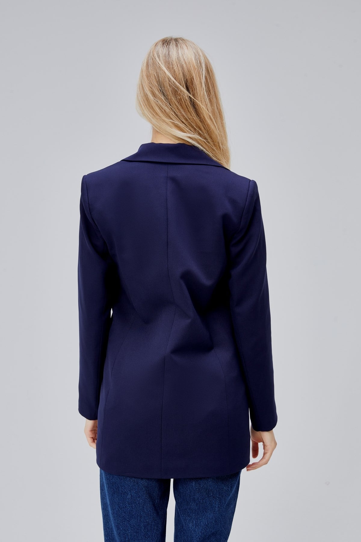 Lacivert Oversize Dokuma Blazer Ceket