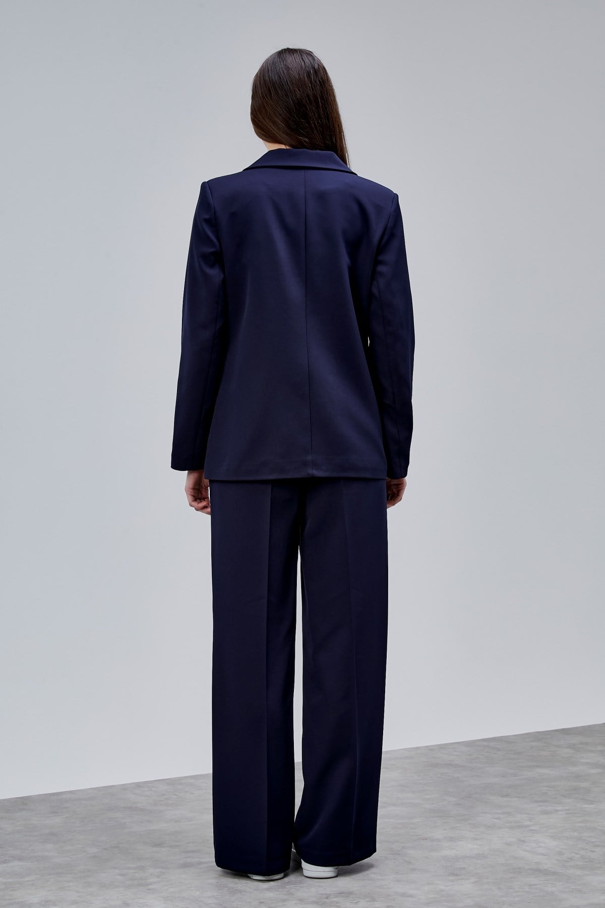 Lacivert Palazzo Pantolon Blazer Ceket Takım