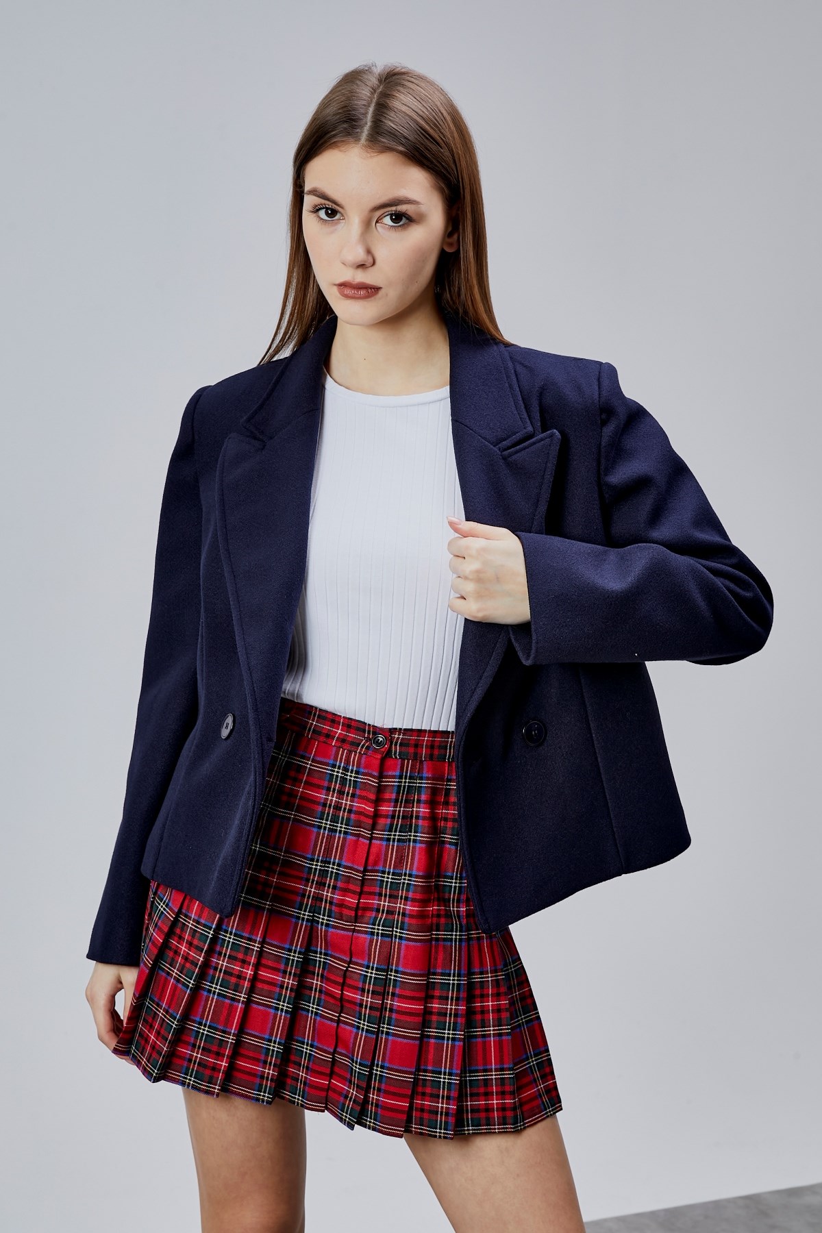 Lacivert Regular Fit Premium Kısa Kaşe Ceket