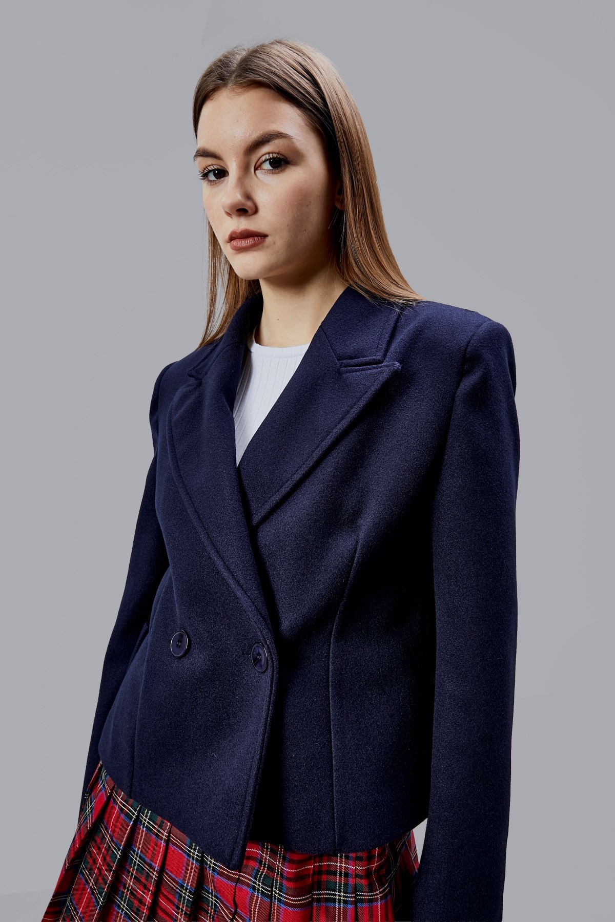 Lacivert Regular Fit Premium Kısa Kaşe Ceket