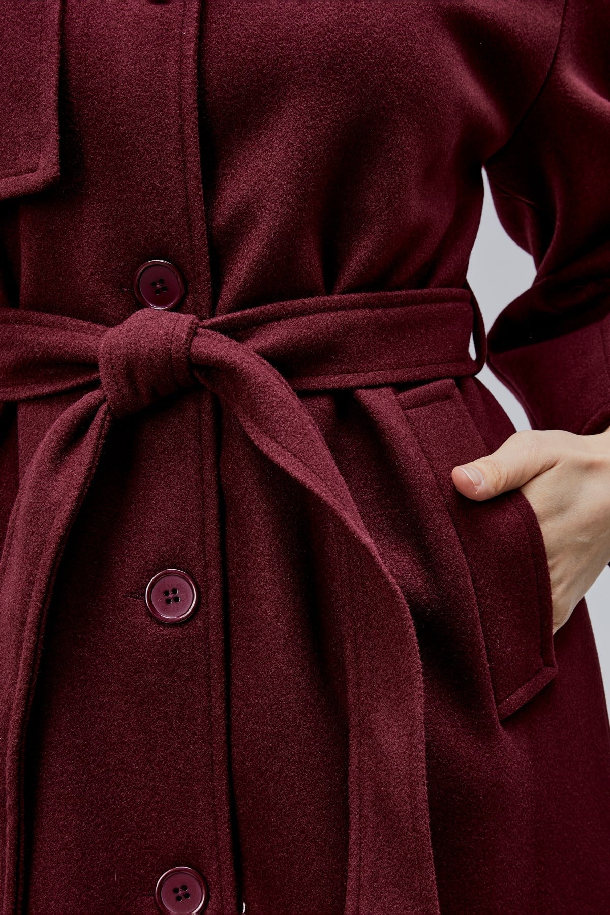 Marvella Bordo Premium Apoletli Rüzgarlık Detaylı Kaşe Kaban