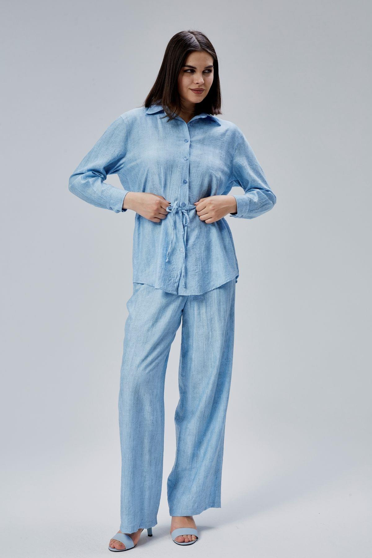 Mavi Regular Batik Gömlek Pantolon Takım