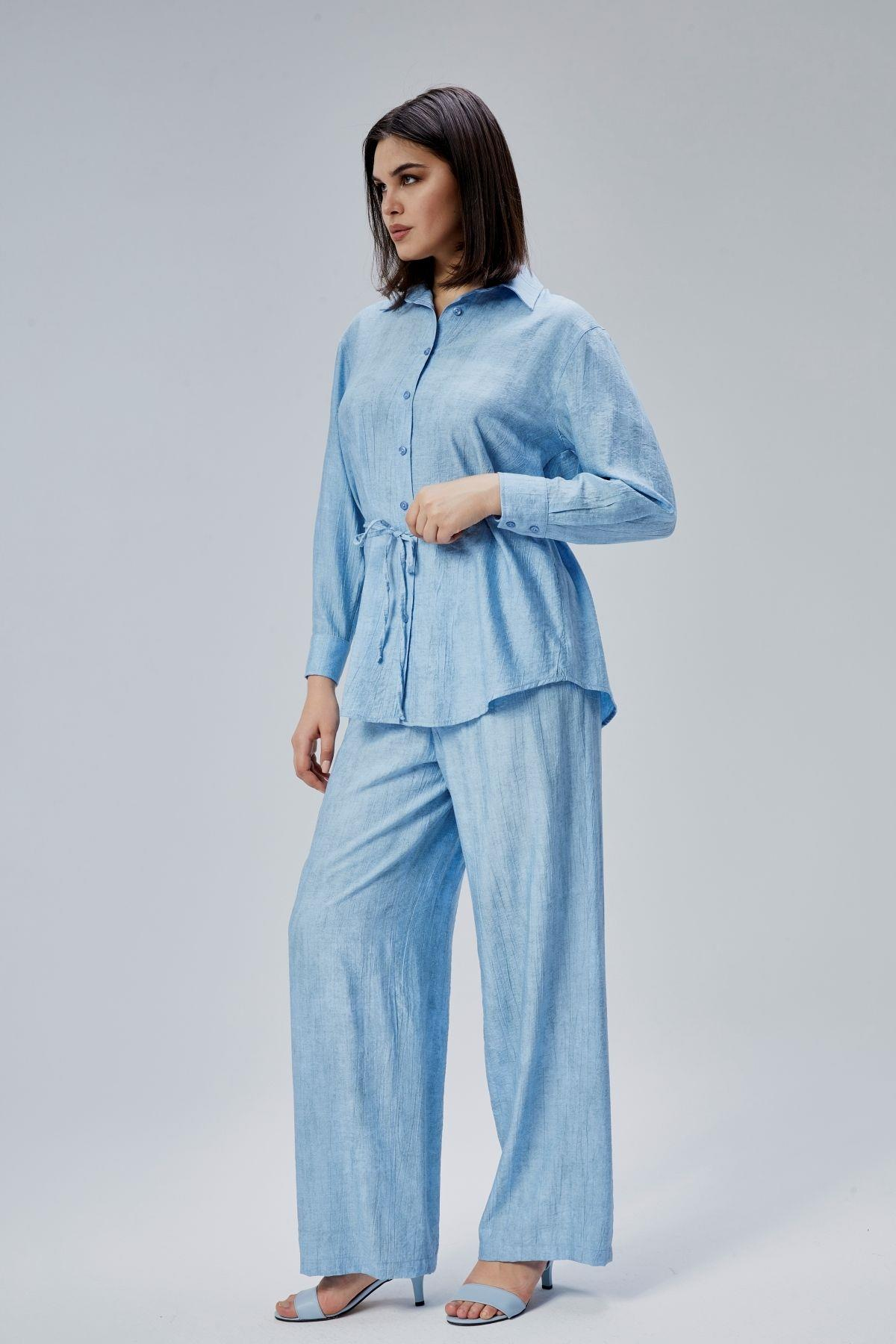 Mavi Regular Batik Gömlek Pantolon Takım