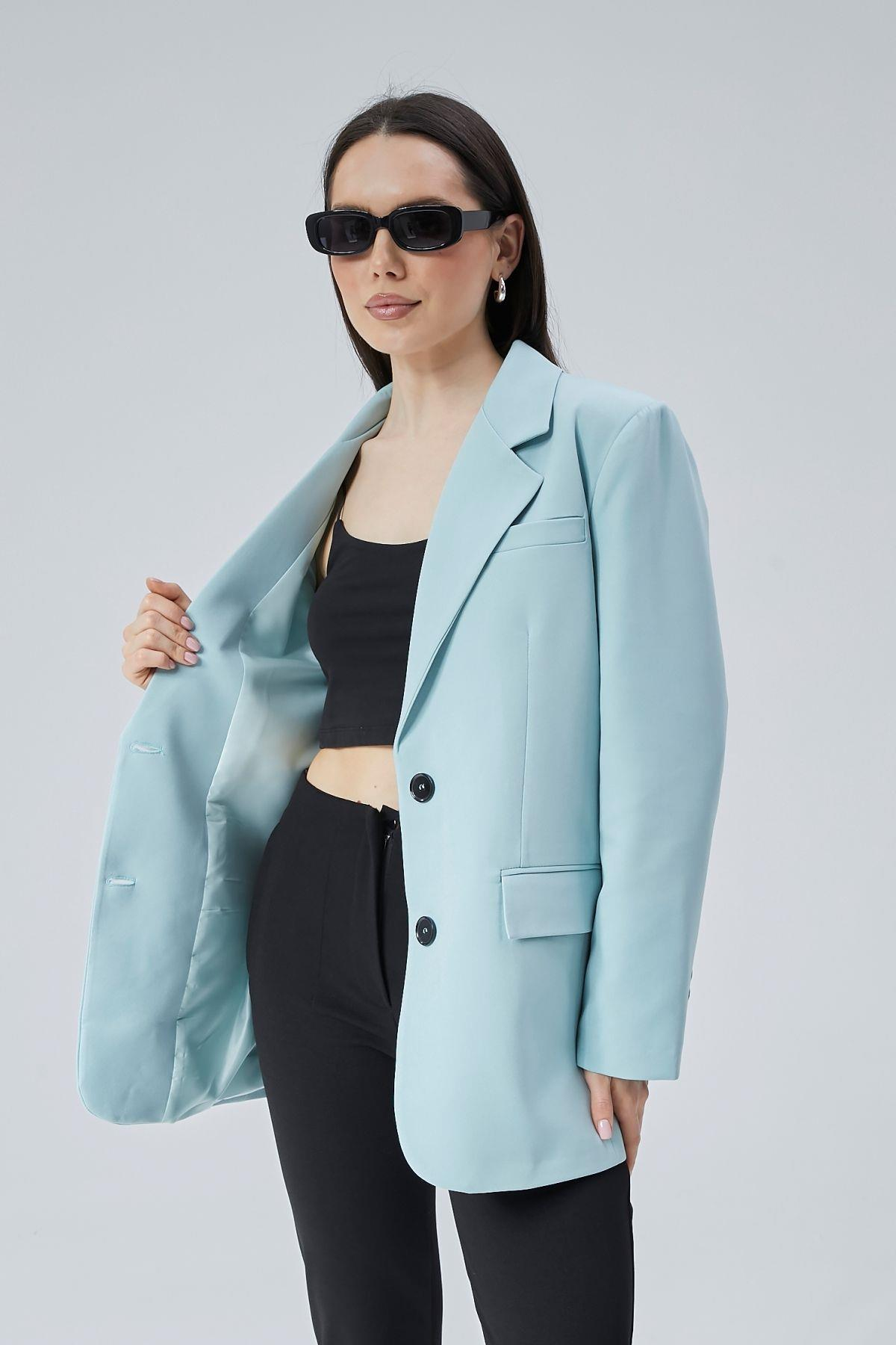 Mint Kadın Düğmeli Oversize Blazer Ceket