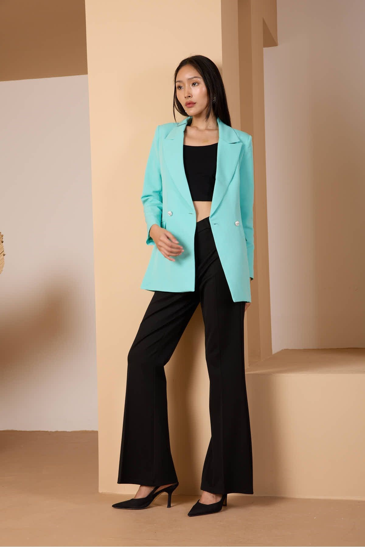 Mint Oversize Dokuma Blazer Ceket
