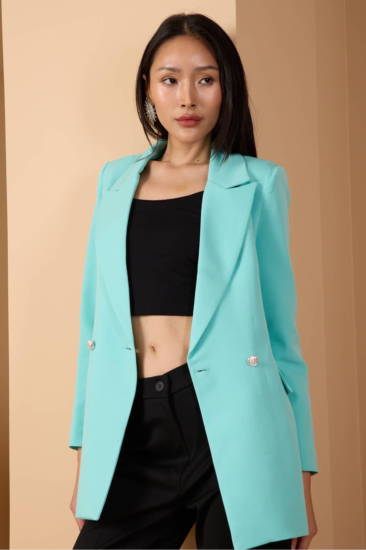 Mint Oversize Dokuma Blazer Ceket