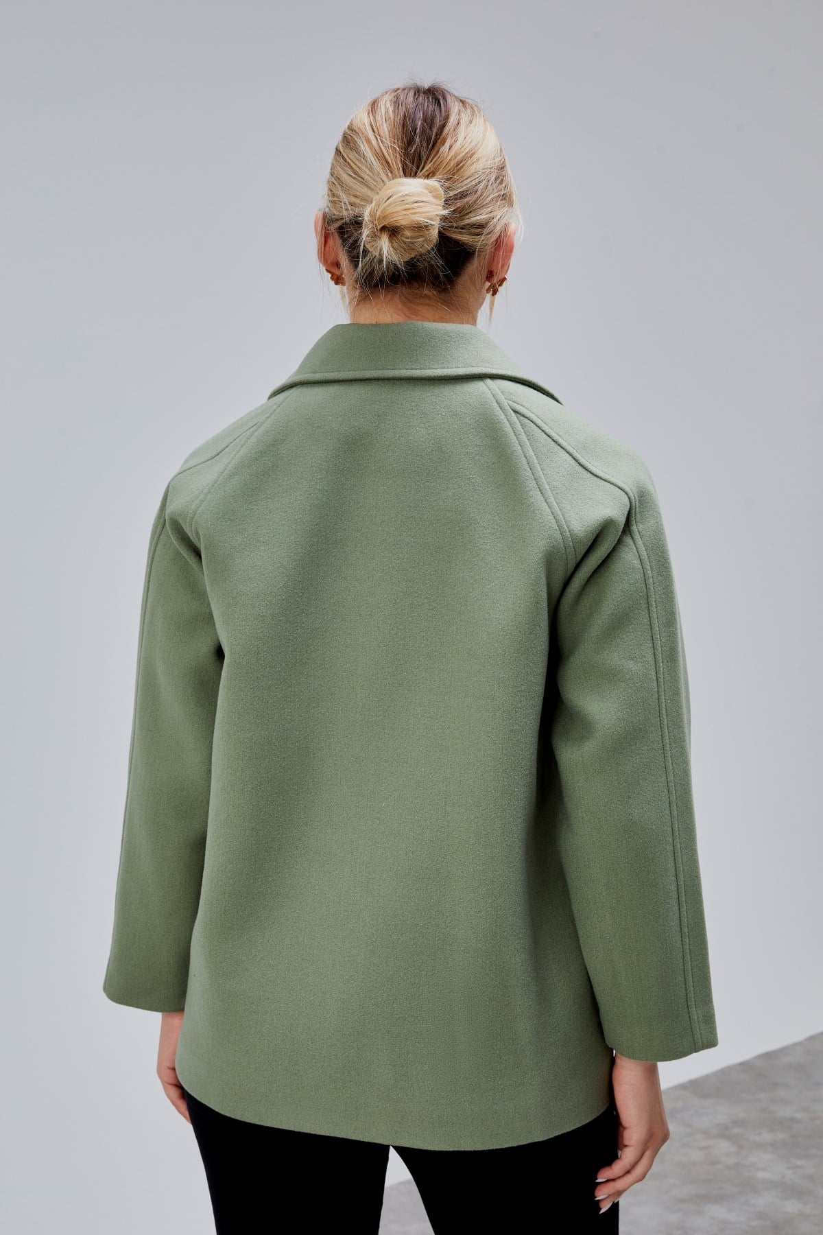 Mint Oversize Fermuarlı Kaşe Ceket