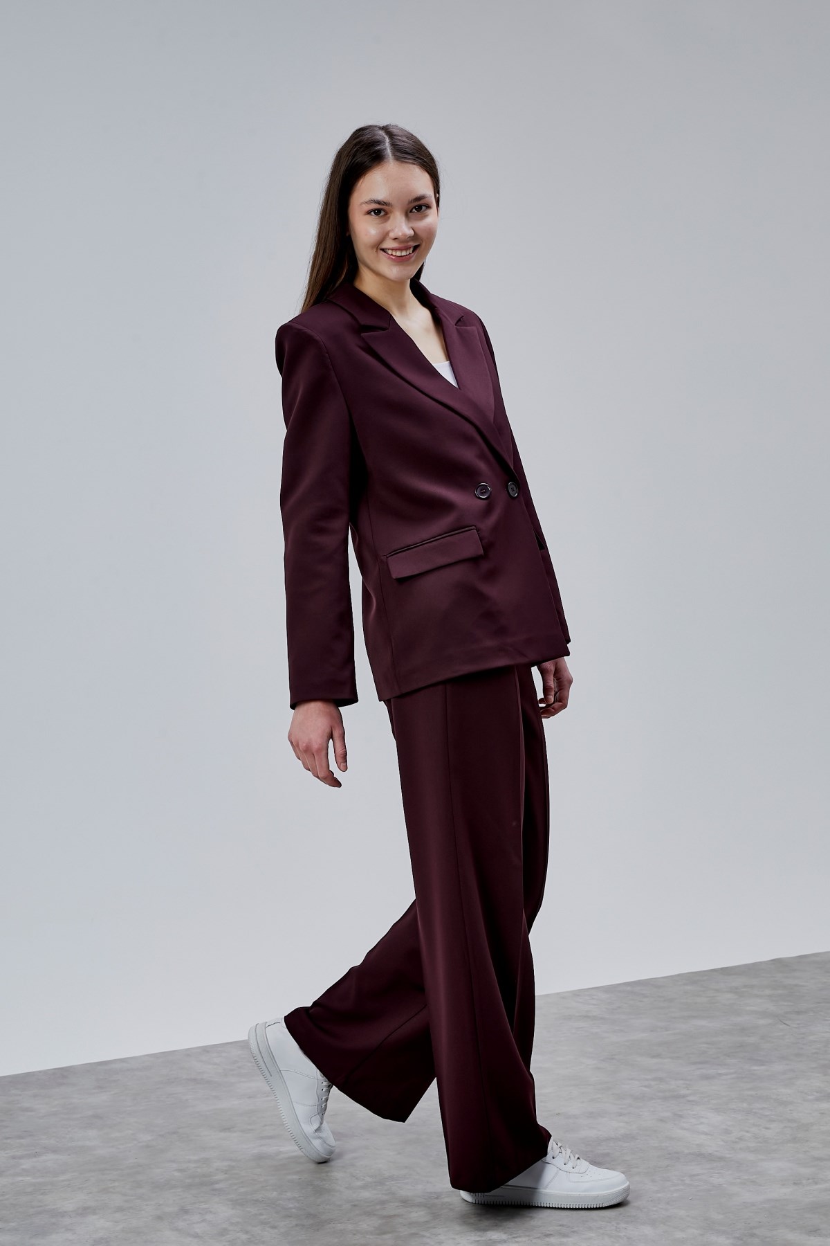 Mürdüm Palazzo Pantolon Blazer Ceket Takım