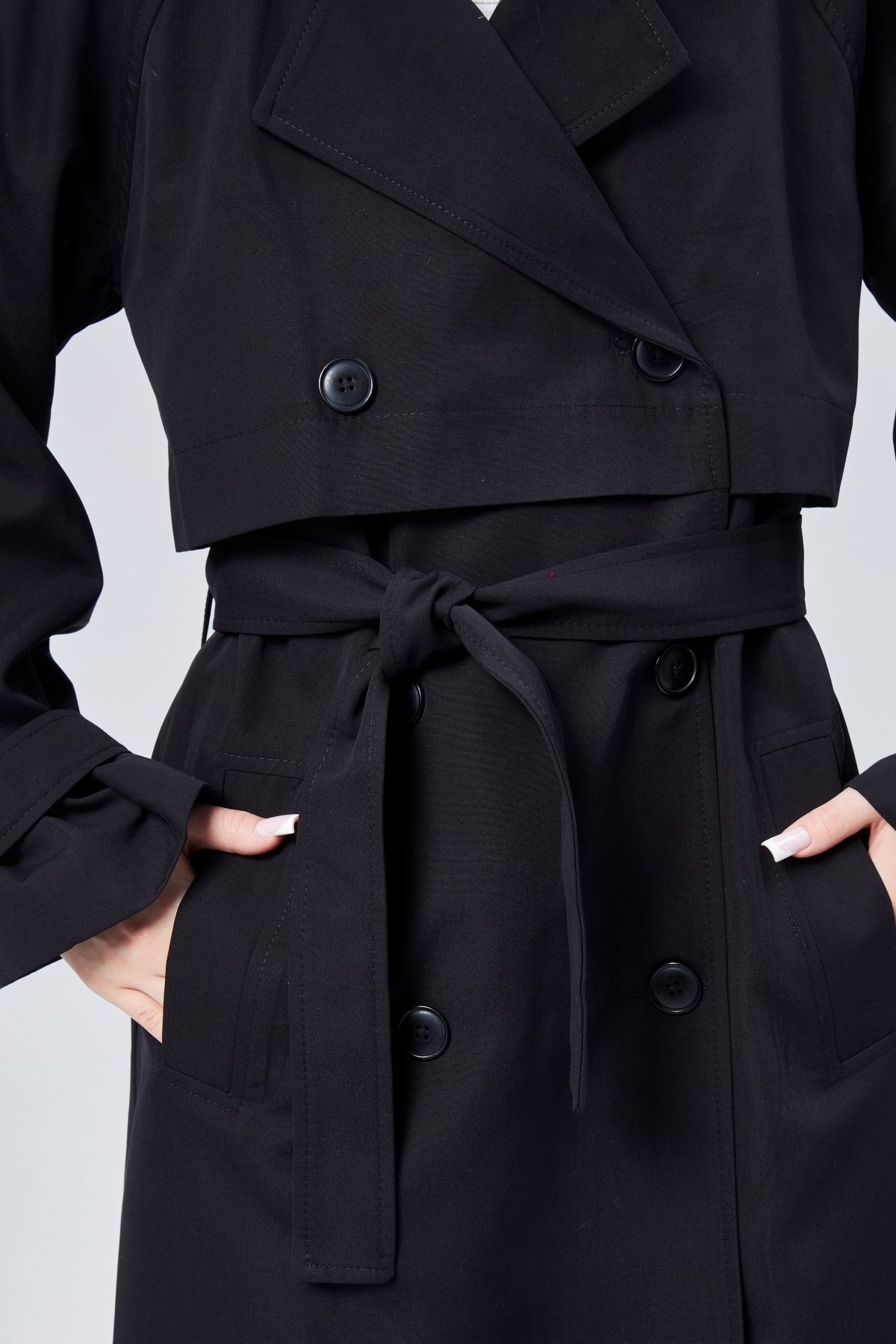 Oversize Kruvaze Kapama Rüzgarlık Detaylı Trençkot 44956