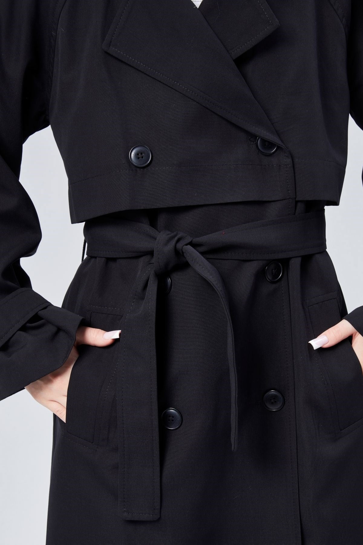 Oversize Kruvaze Kapama Rüzgarlık Detaylı Trençkot 44956