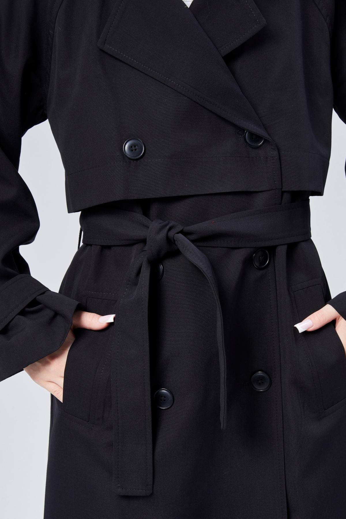 Oversize Kruvaze Kapama Rüzgarlık Detaylı Trençkot
