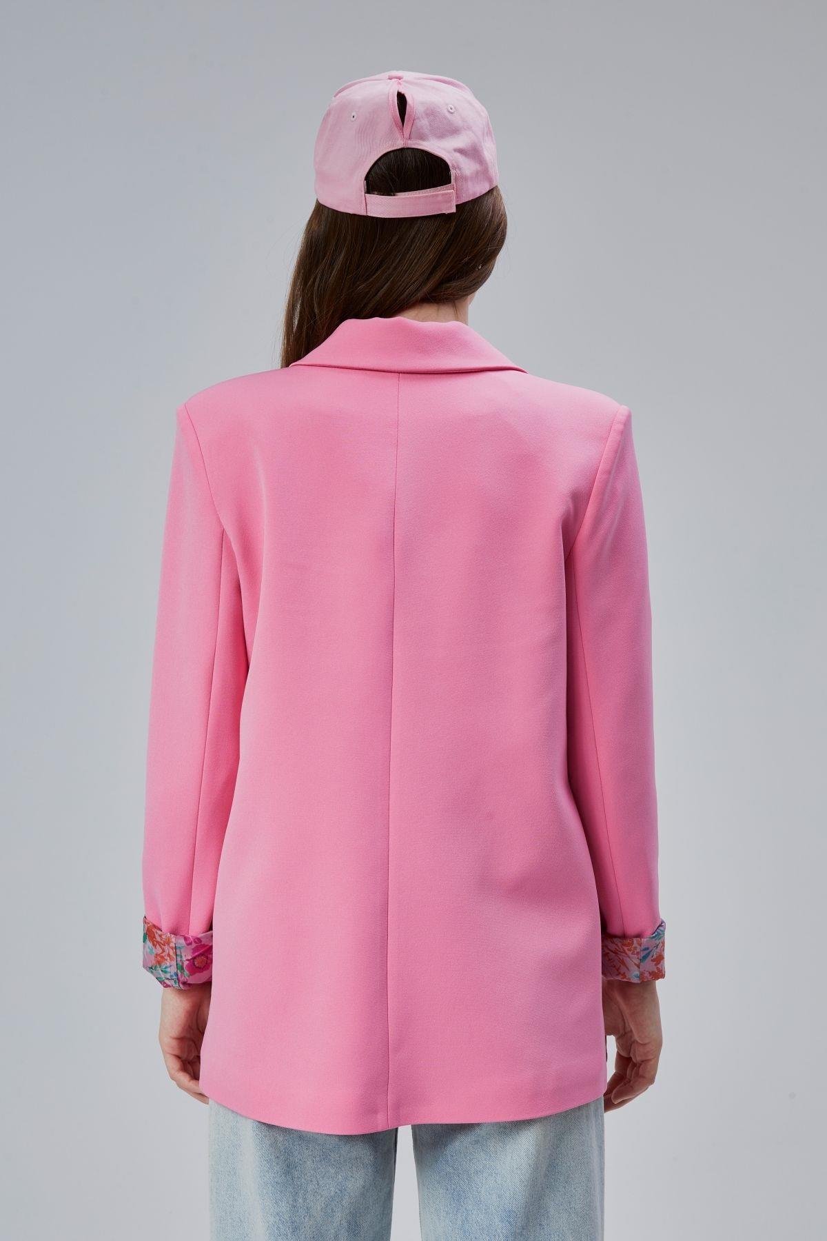 Pembe Kruvaze Yaka Kolu Katlama Detaylı Regular Vatkalı Blazer Ceket