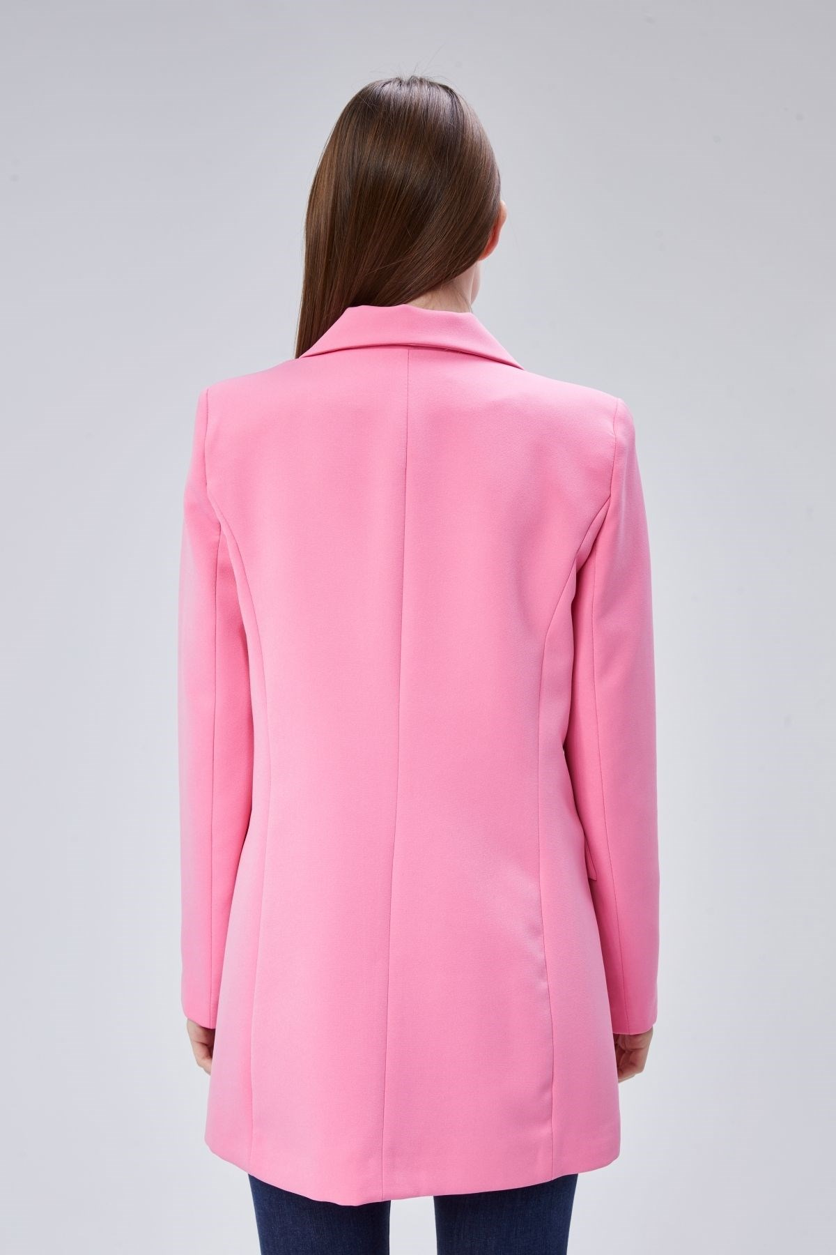 Pembe Oversize Dokuma Blazer Ceket