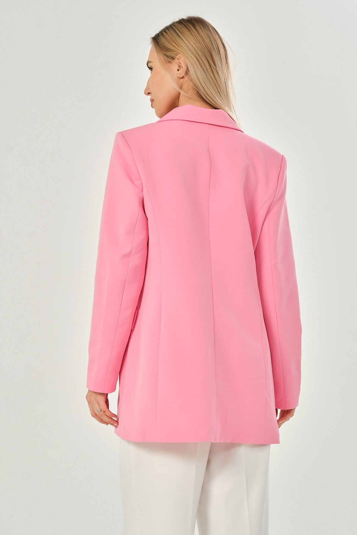Pembe Oversize Dokuma Blazer Ceket