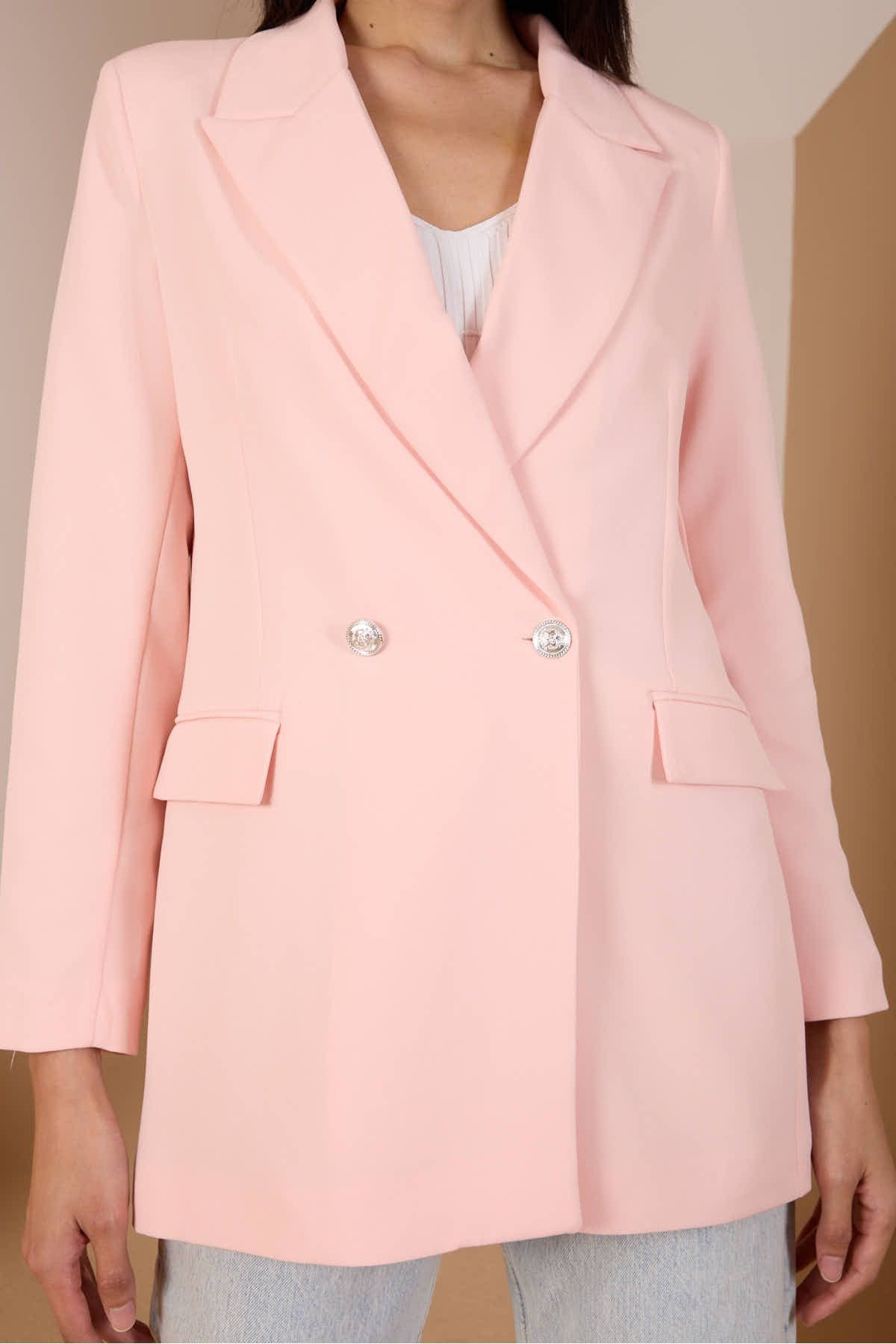 Pudra Oversize Dokuma Blazer Ceket