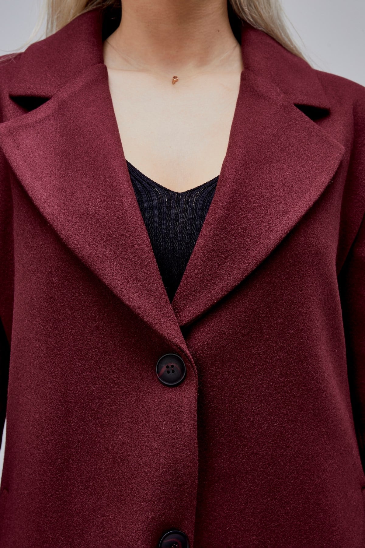 Rosalia Bordo Oversize Kruvaze Kaşe Kaban