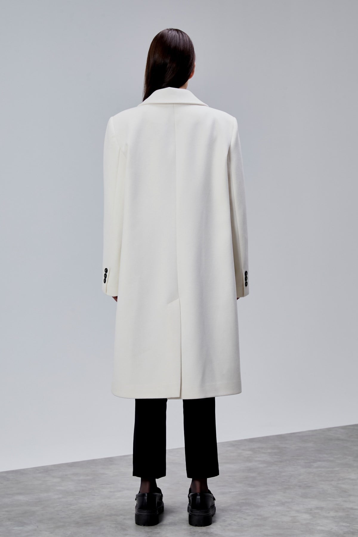 Rosalia Ekru Oversize Kruvaze Kaşe Kaban