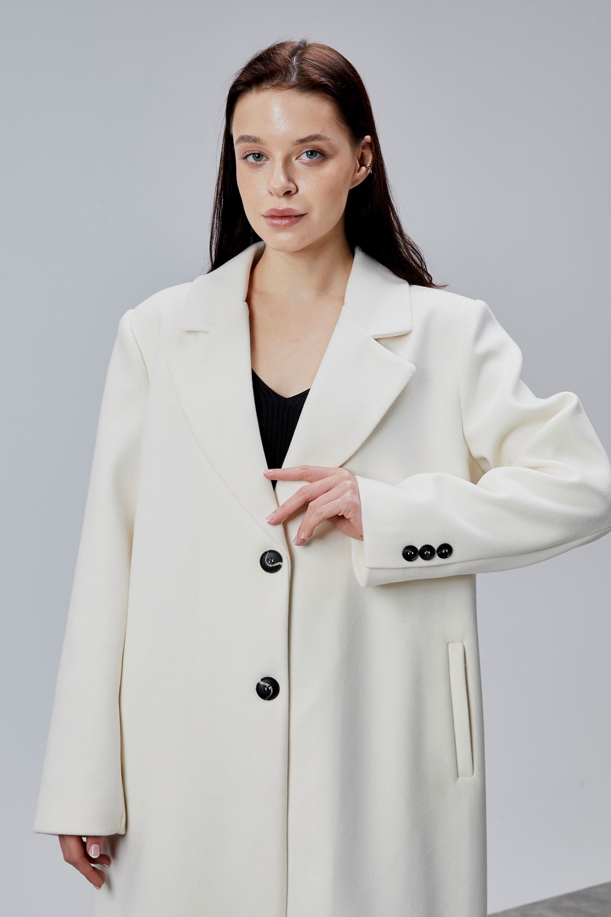 Rosalia Ekru Oversize Kruvaze Kaşe Kaban