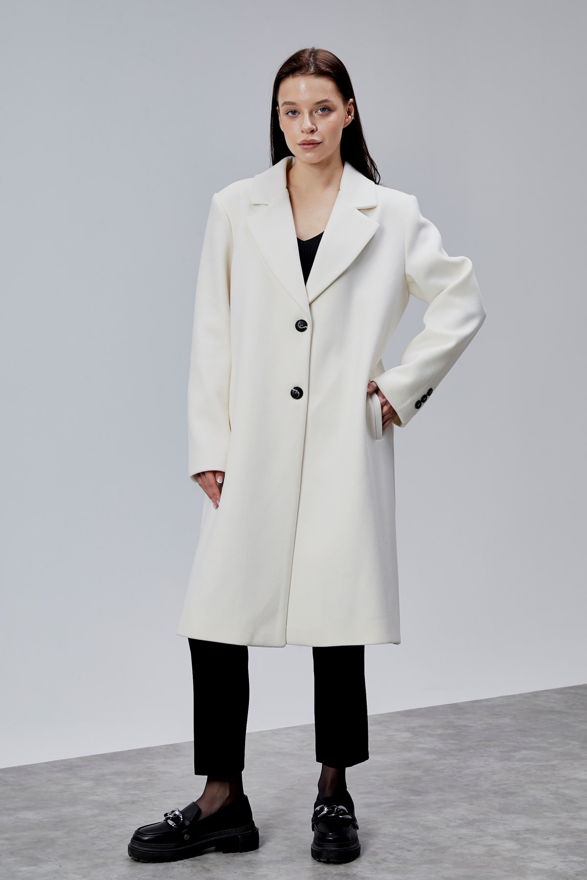Rosalia Ekru Oversize Kruvaze Kaşe Kaban