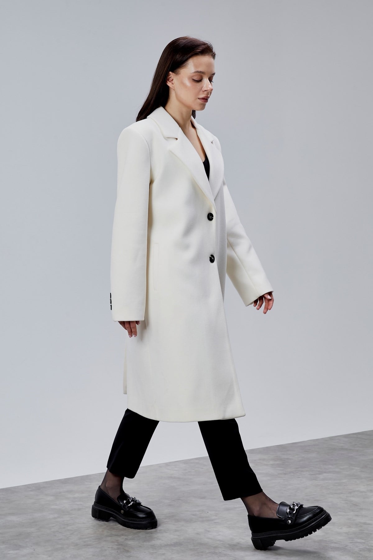 Rosalia Ekru Oversize Kruvaze Kaşe Kaban