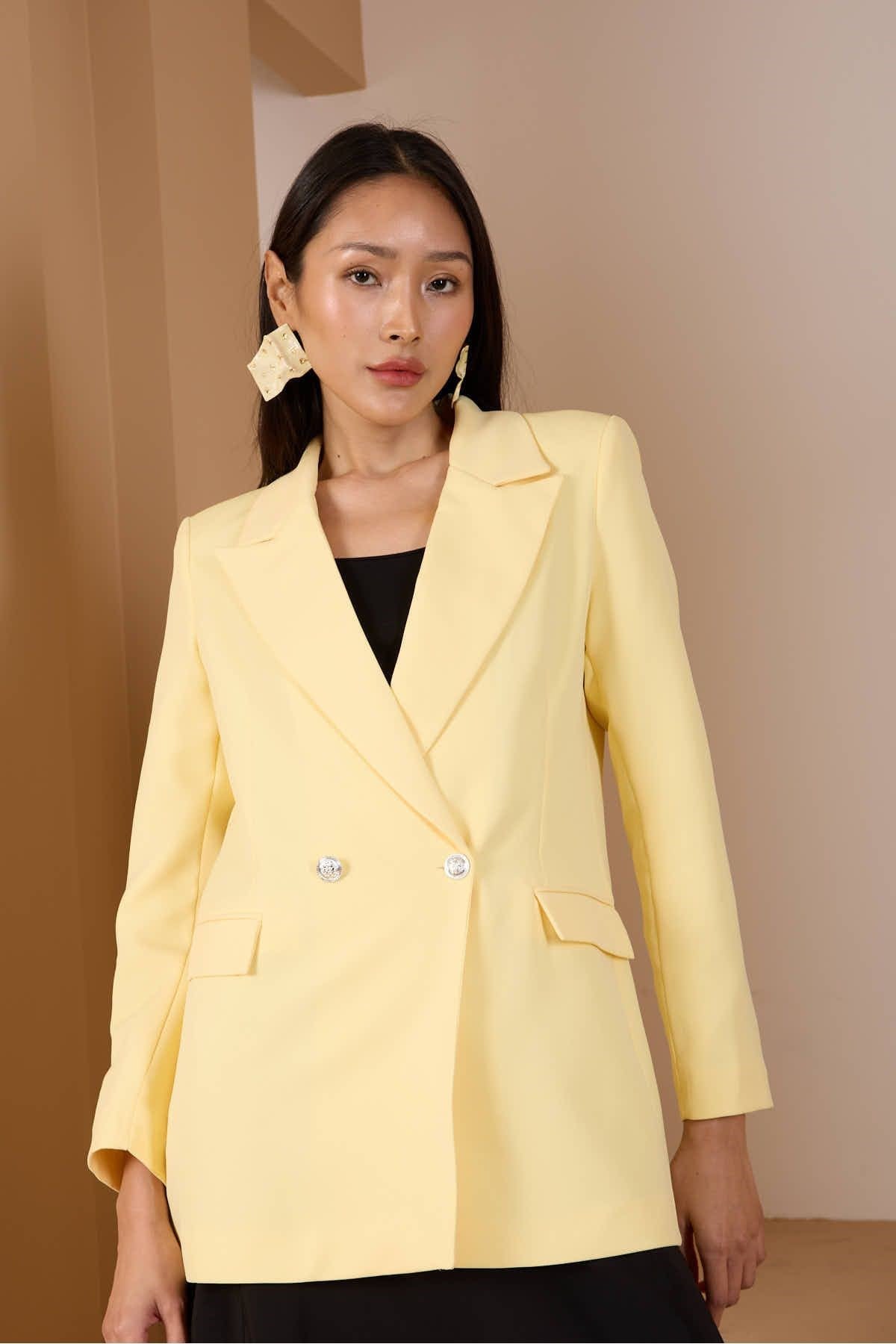 Sarı Oversize Dokuma Blazer Ceket