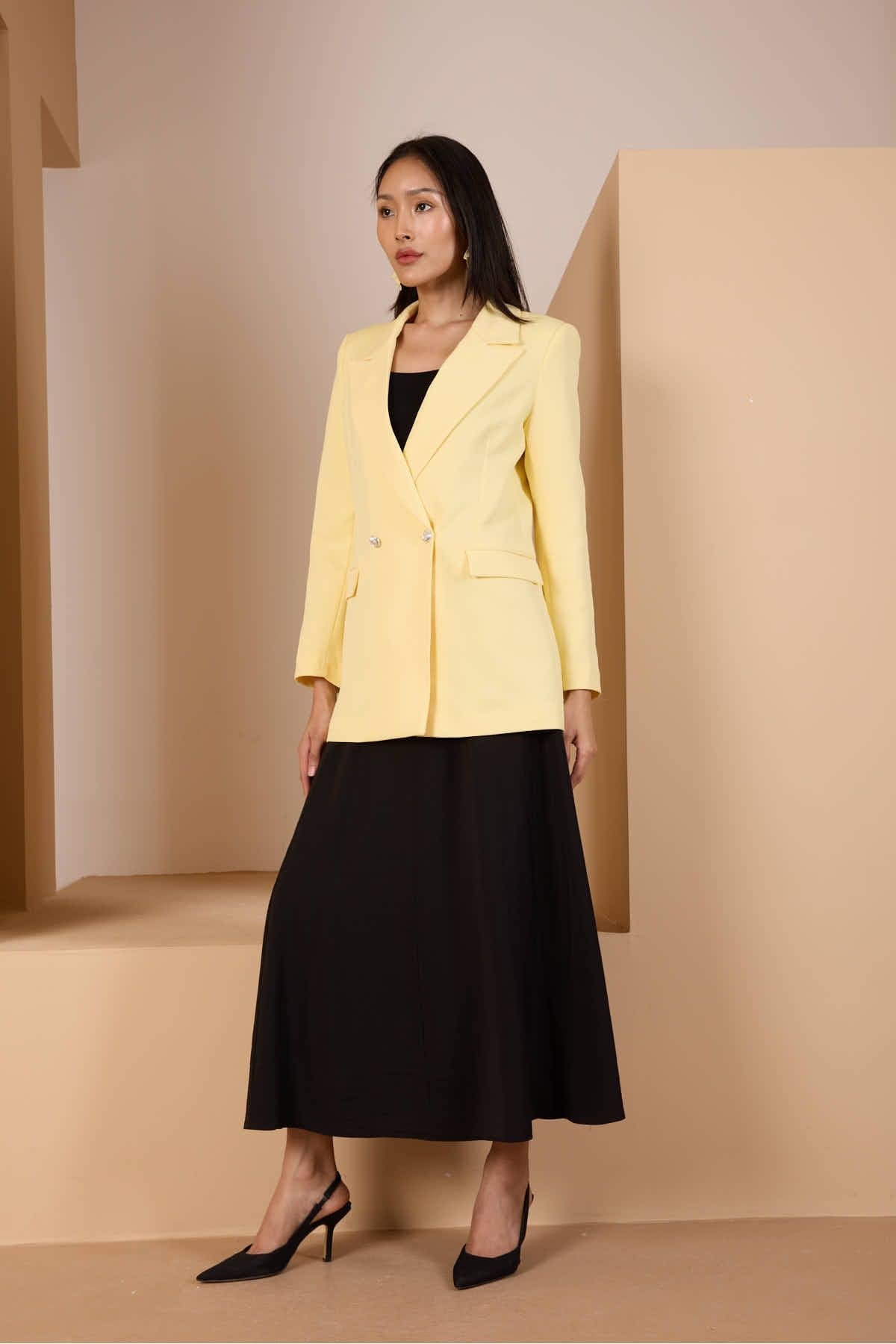 Sarı Oversize Dokuma Blazer Ceket
