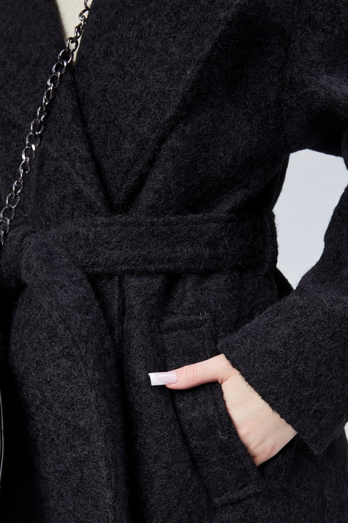 Siyah Buklet Kaşe Oversize Kaban