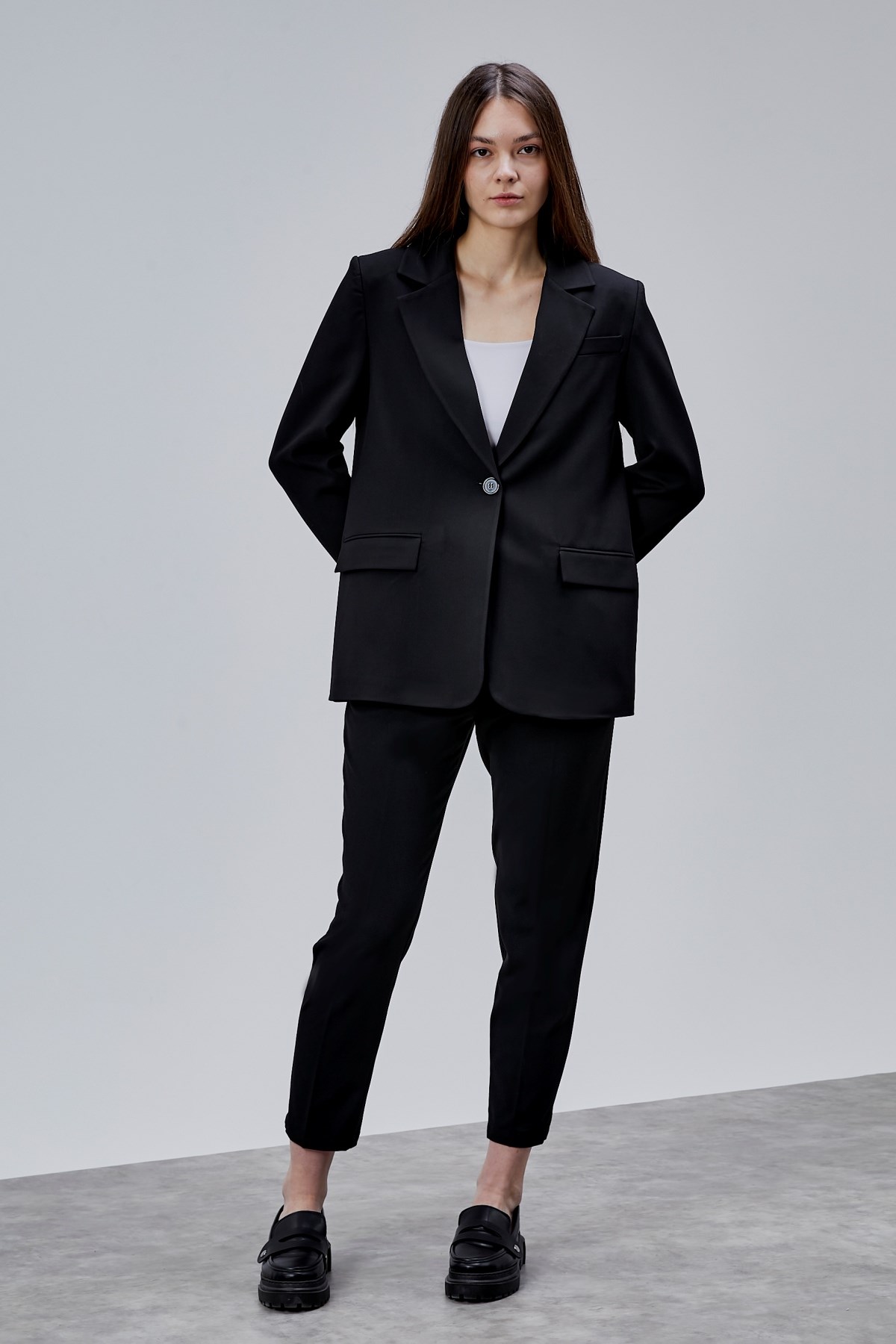 Siyah Kruvaze Regular Blazer Takım