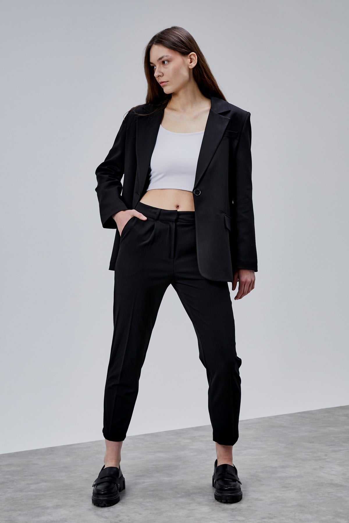 Siyah Kruvaze Regular Blazer Takım