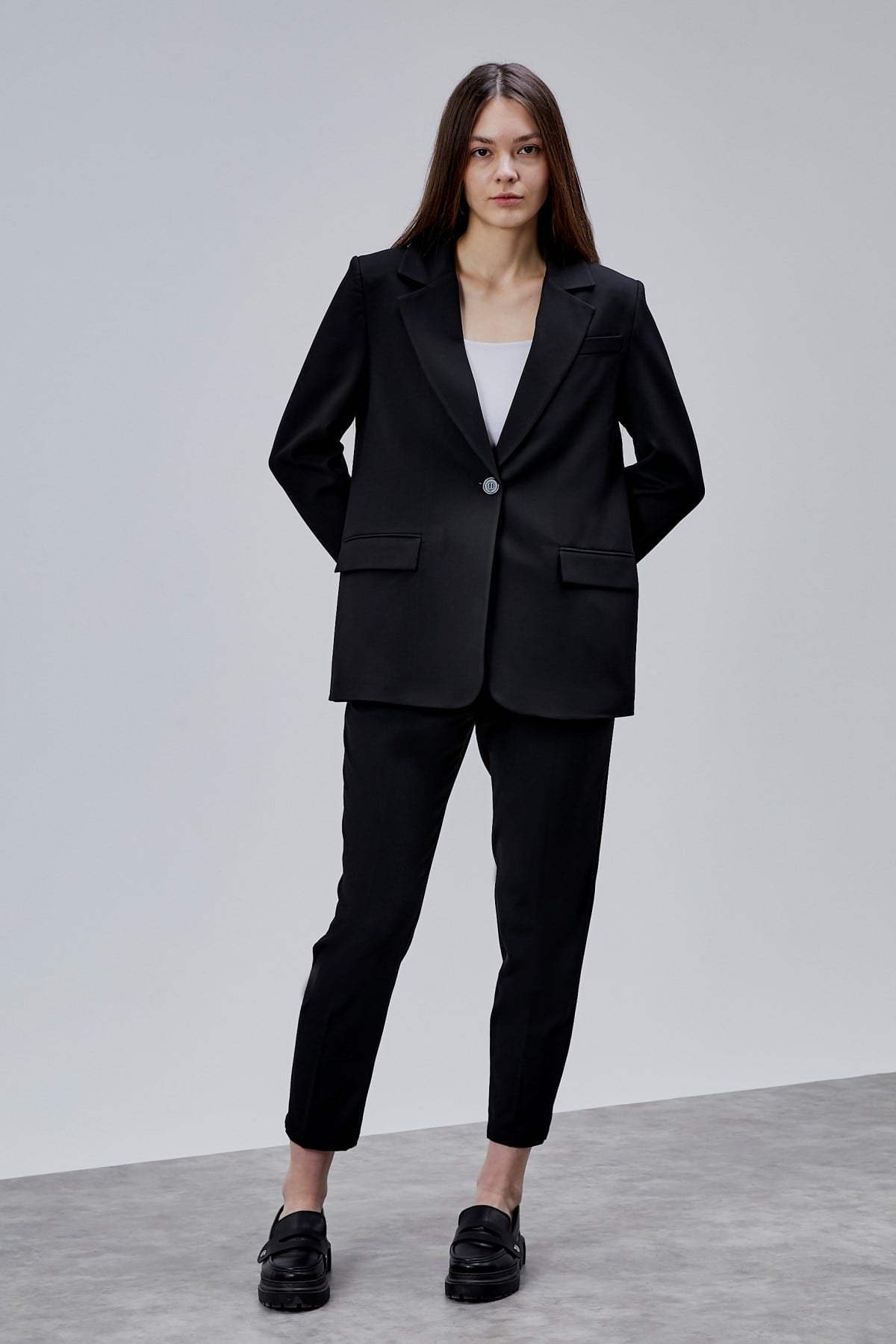 Siyah Kruvaze Regular Blazer Takım