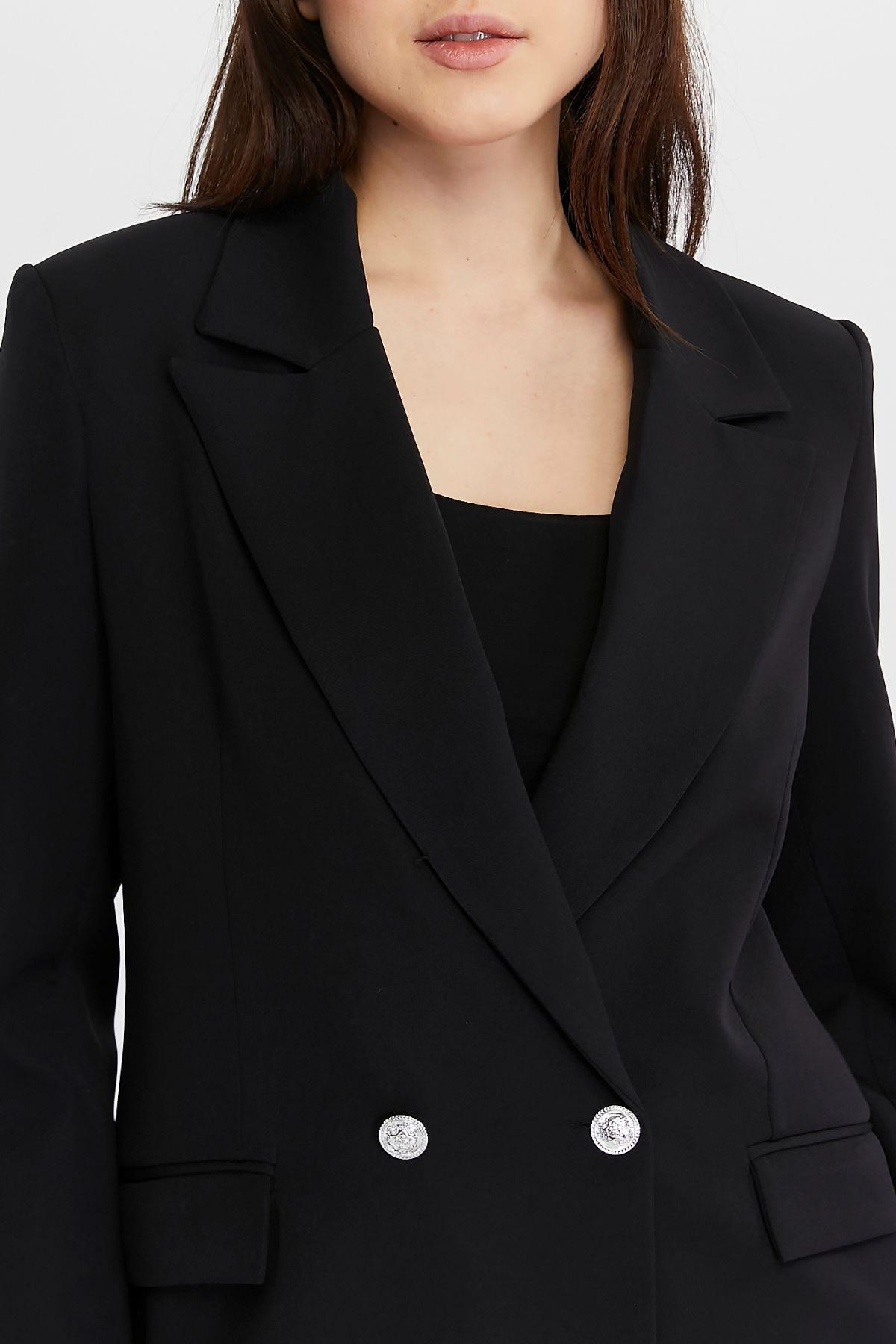 Siyah Oversize Dokuma Blazer Ceket