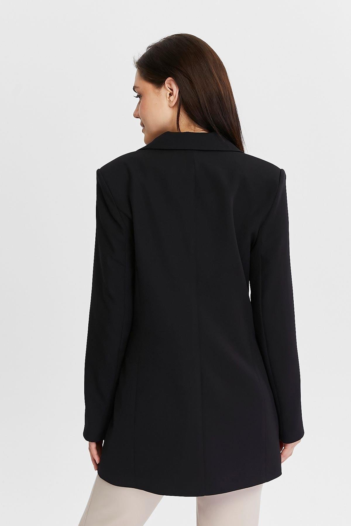 Siyah Oversize Dokuma Blazer Ceket