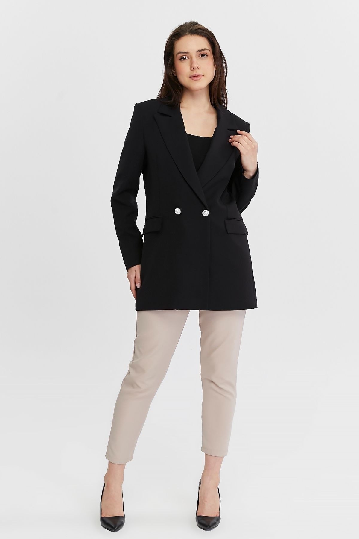 Siyah Oversize Dokuma Blazer Ceket
