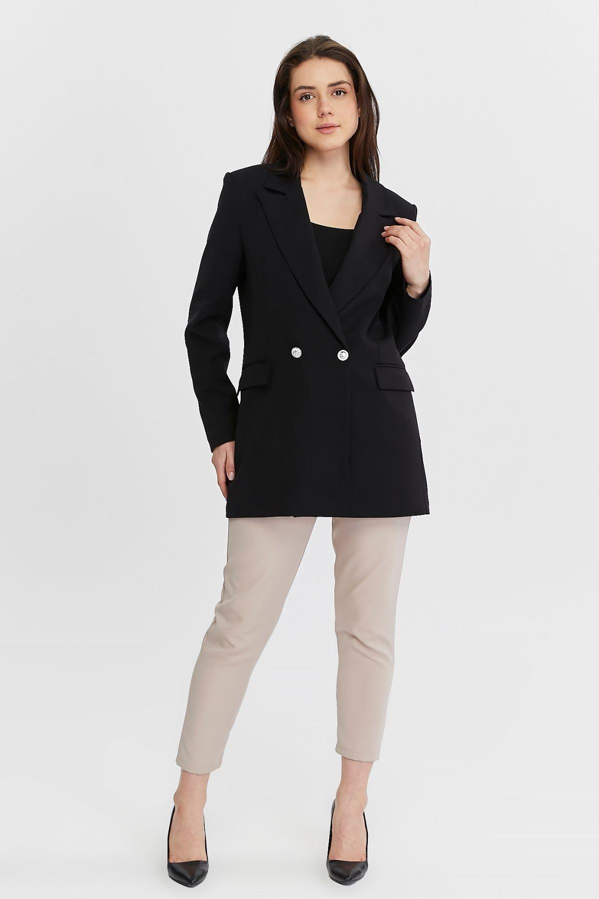 Siyah Oversize Dokuma Blazer Ceket