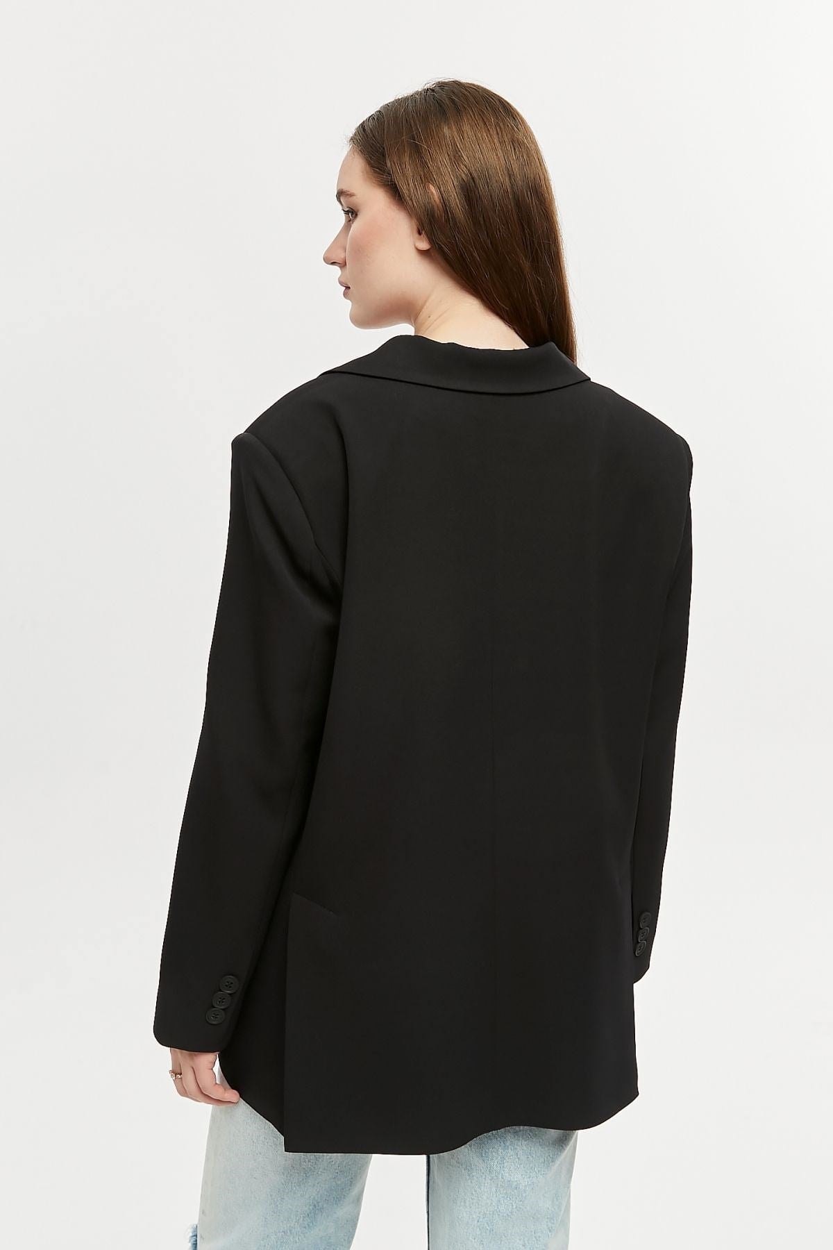 Siyah Oversize Dokuma Blazer Ceket