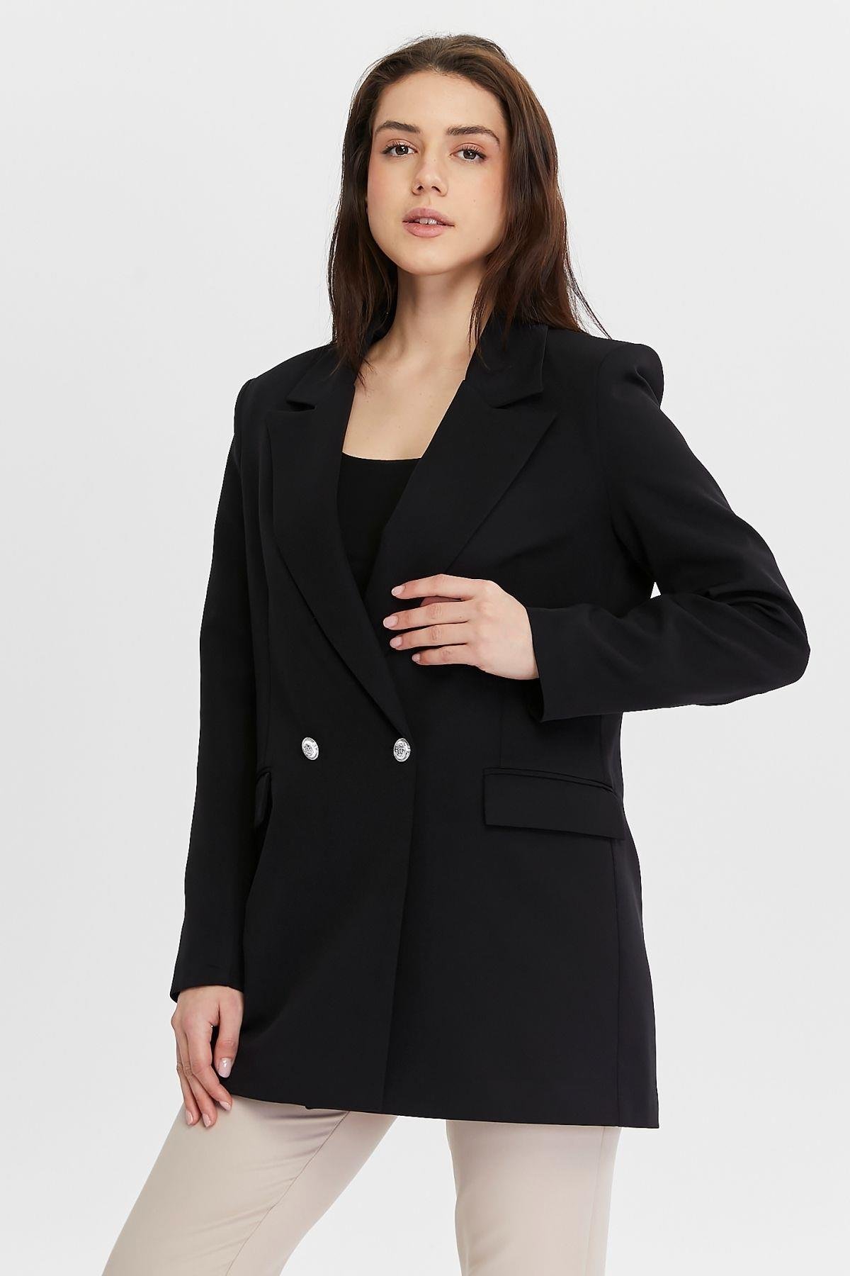Siyah Oversize Dokuma Blazer Ceket