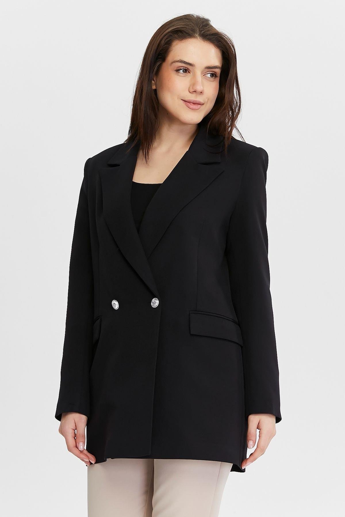Siyah Oversize Dokuma Blazer Ceket