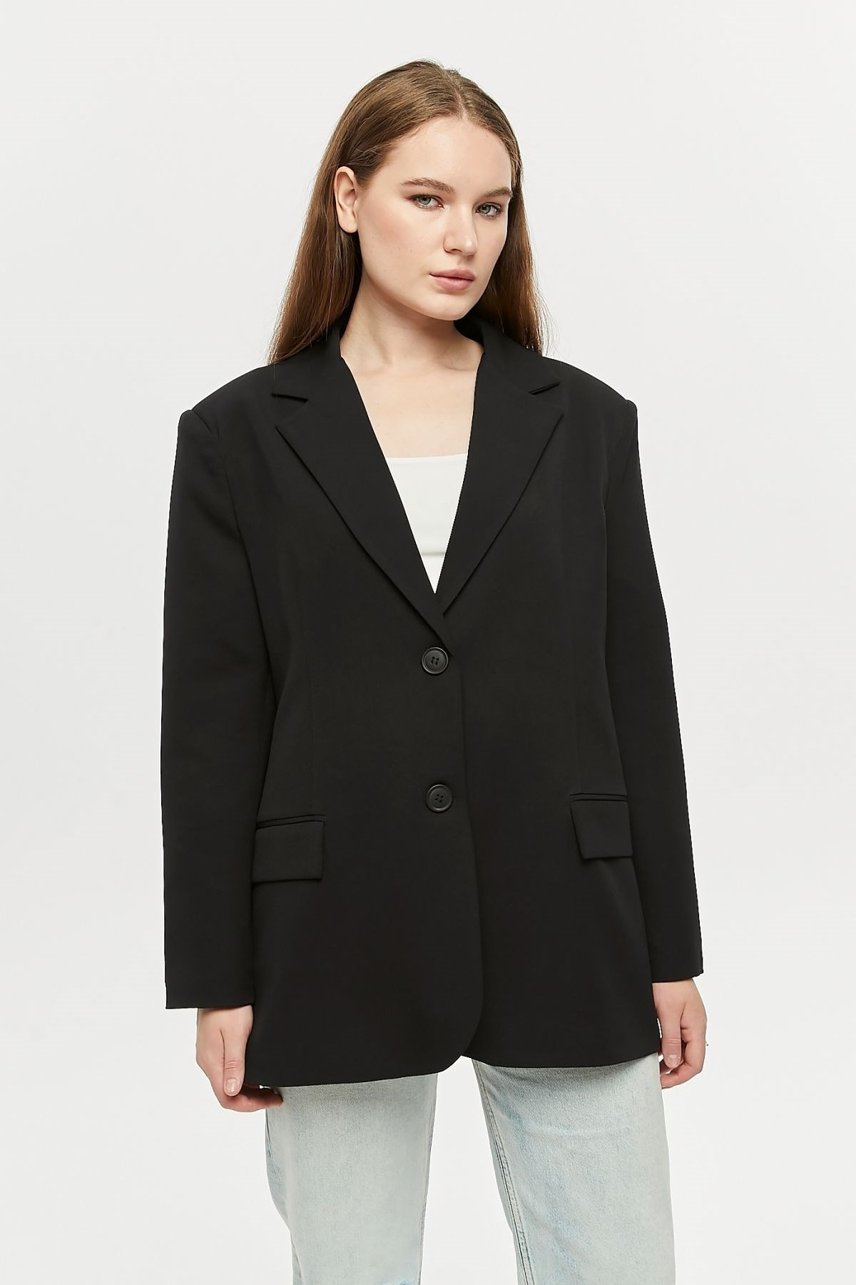 Siyah Oversize Dokuma Blazer Ceket