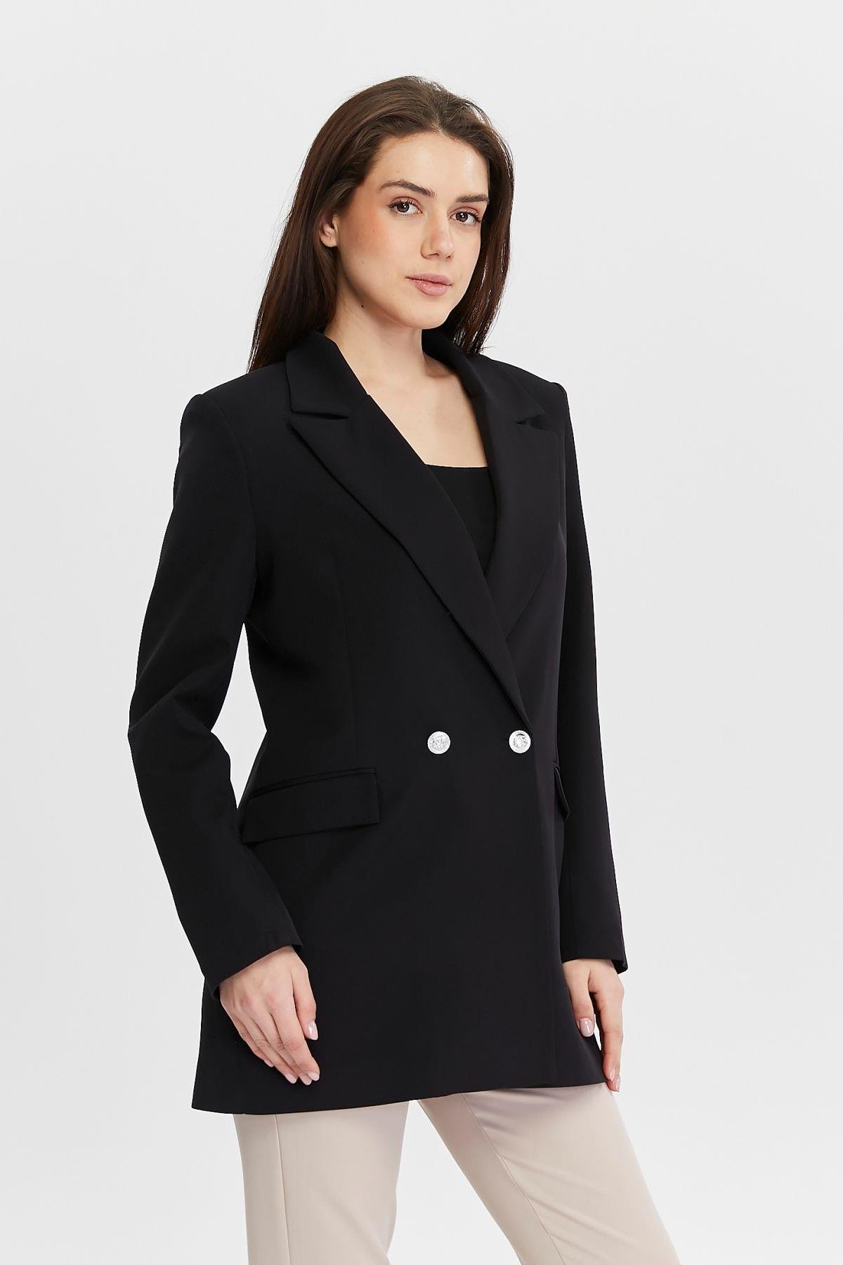 Siyah Oversize Dokuma Blazer Ceket