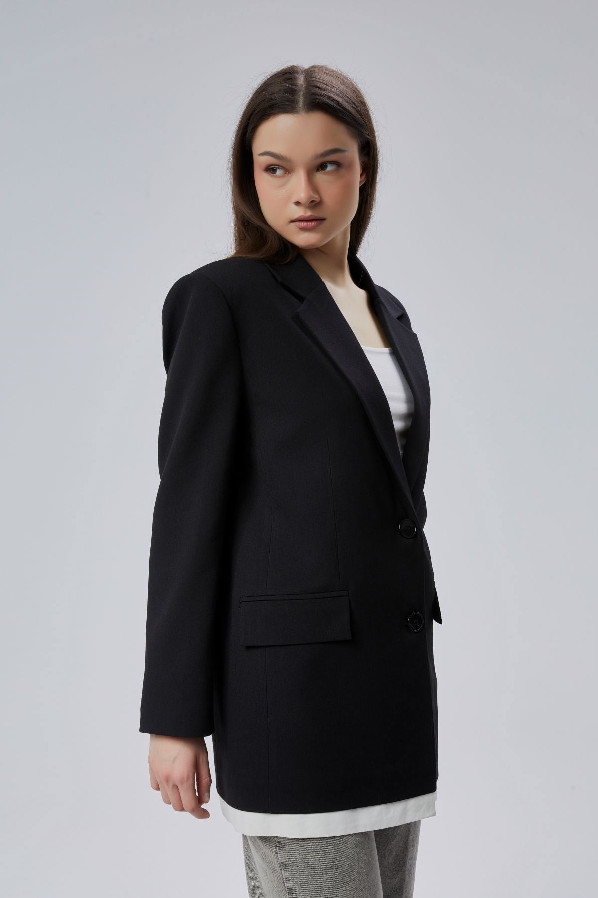 Siyah Oversize Uzun Blazer Ceket