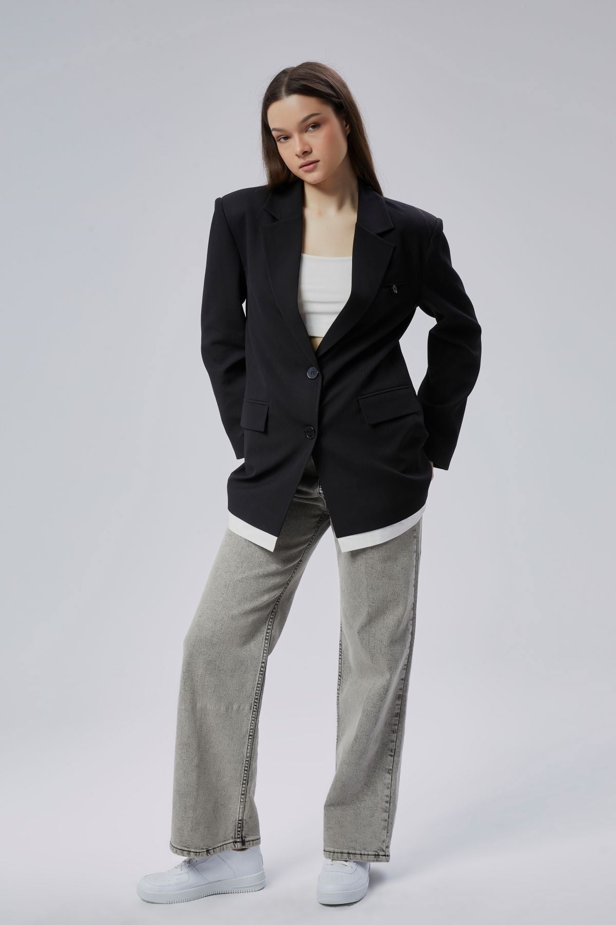 Siyah Oversize Uzun Blazer Ceket