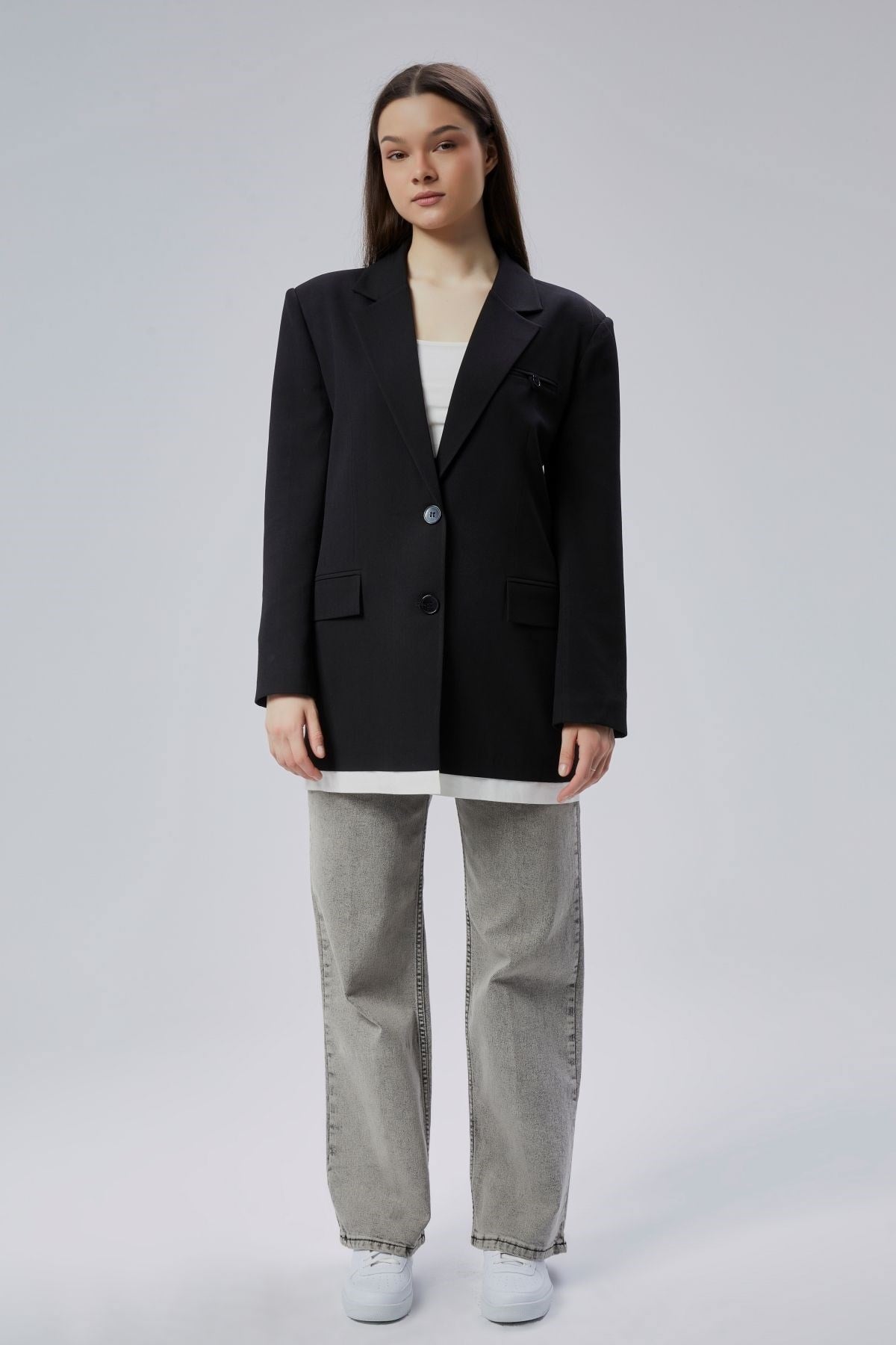Siyah Oversize Uzun Blazer Ceket
