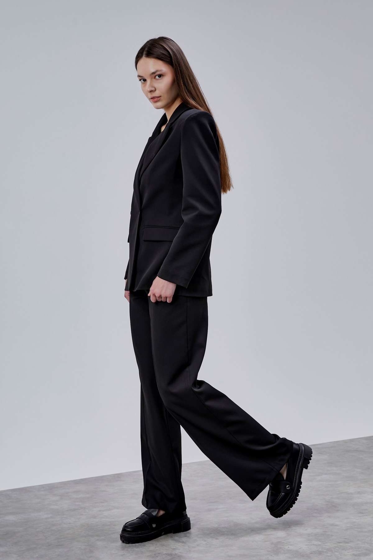 Siyah Palazzo Pantolon Blazer Ceket Takım