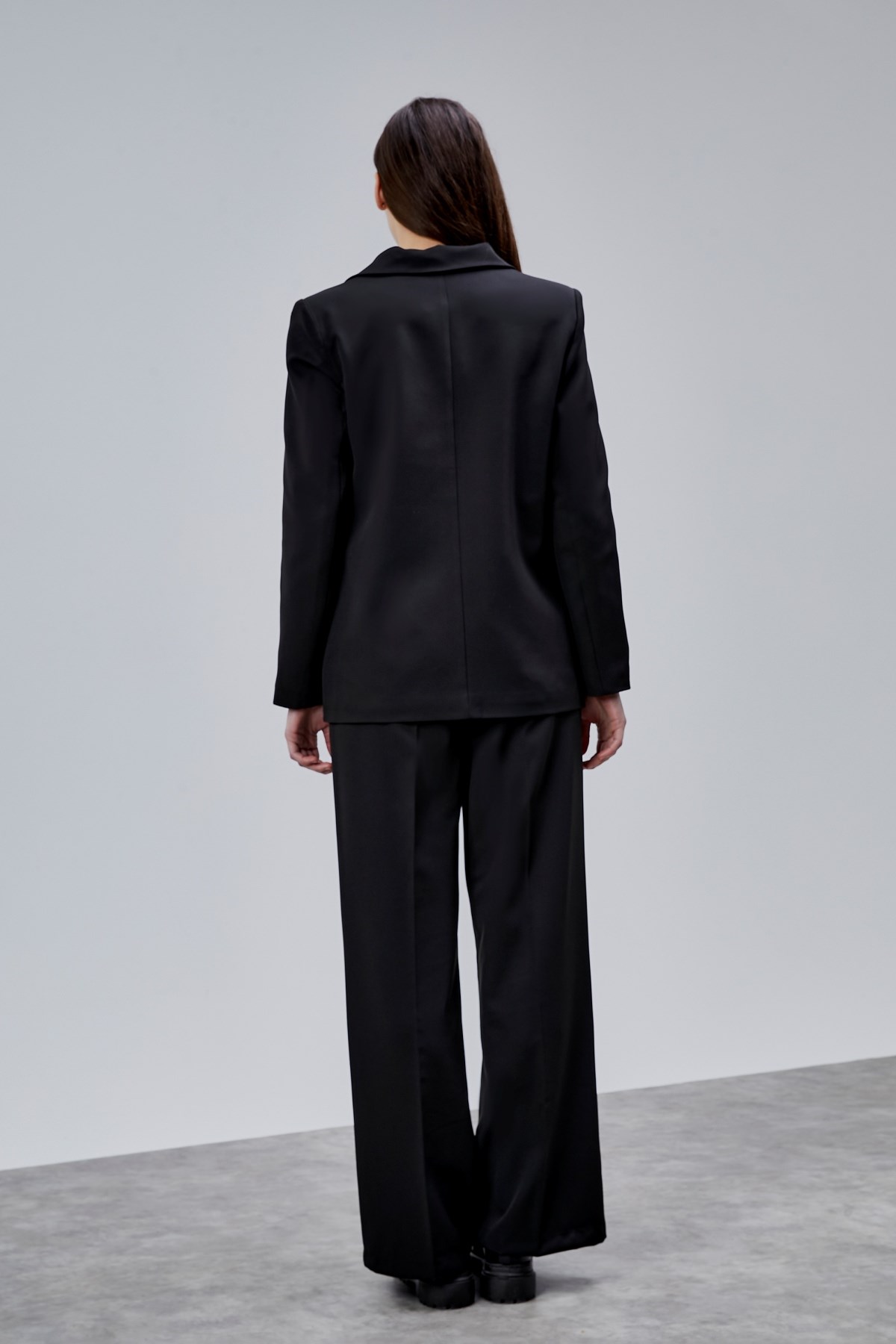 Siyah Palazzo Pantolon Blazer Ceket Takım