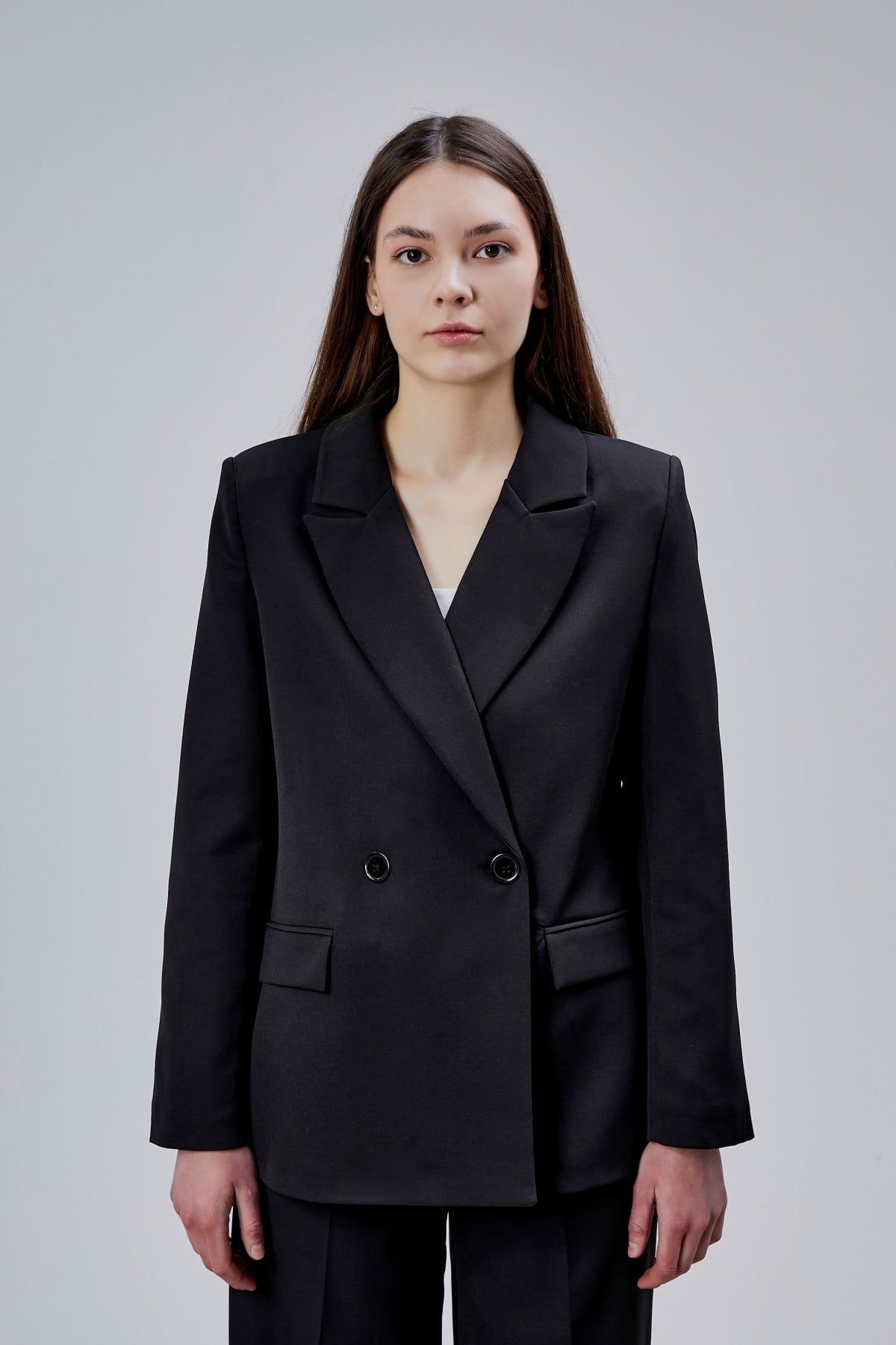Siyah Palazzo Pantolon Blazer Ceket Takım
