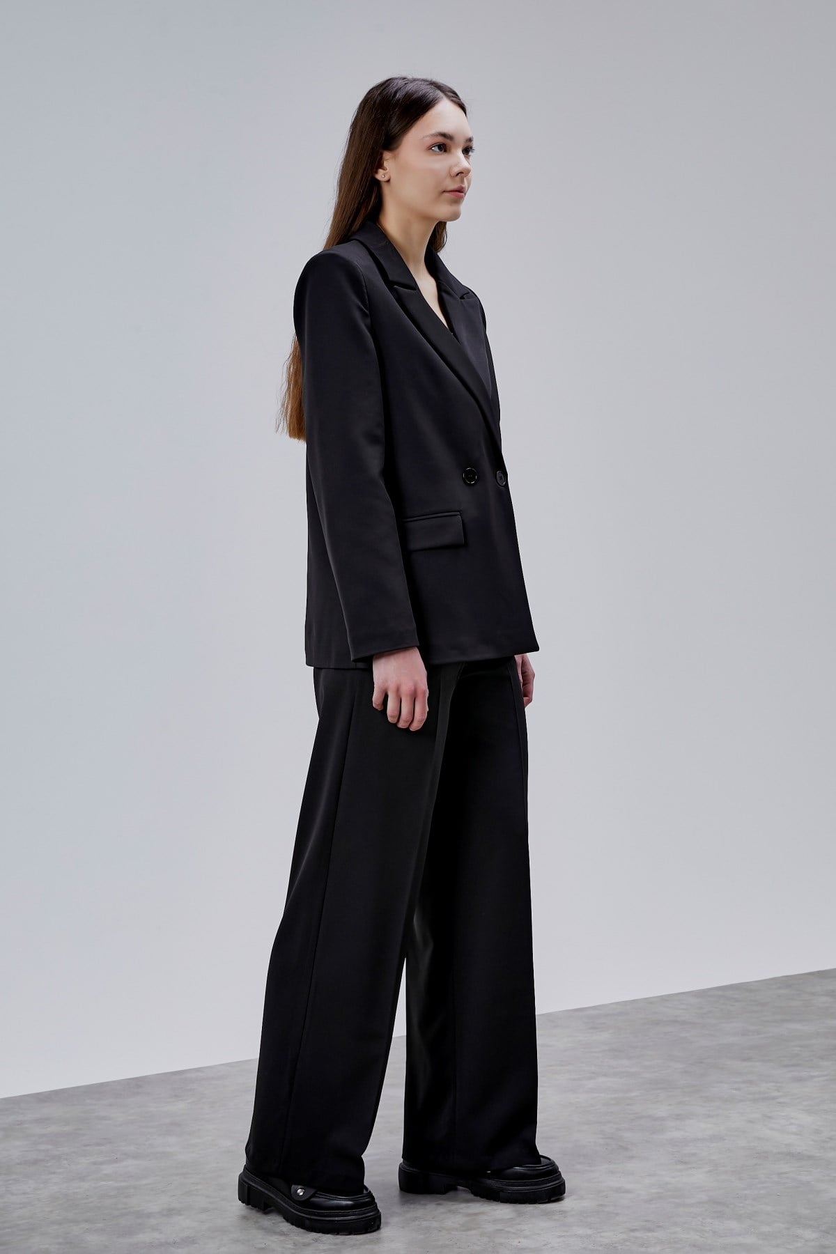 Siyah Palazzo Pantolon Blazer Ceket Takım